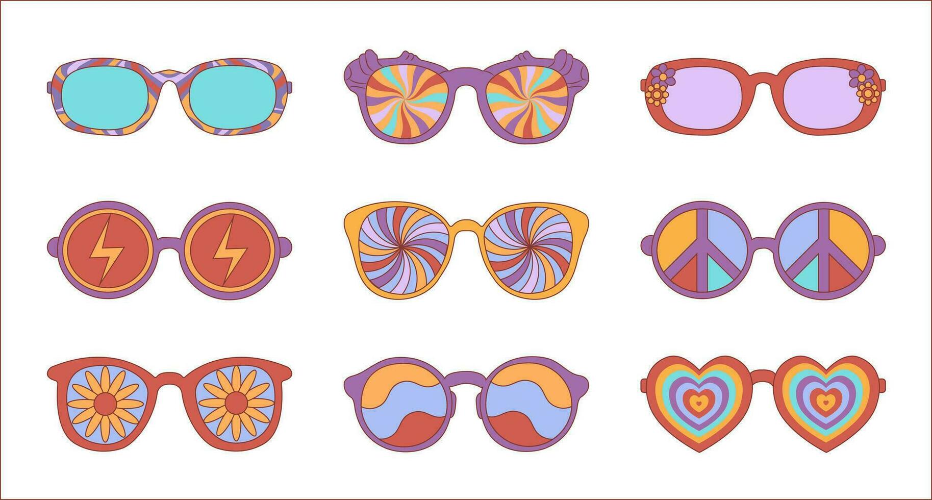 de moda retro conjunto 1970 estilo gráfico elementos de lentes. vector ilustración.