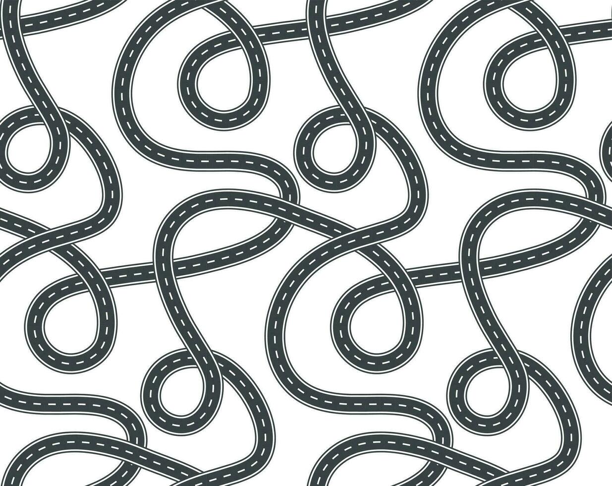 Twisted street and road seamless pattern vector isolated on background.