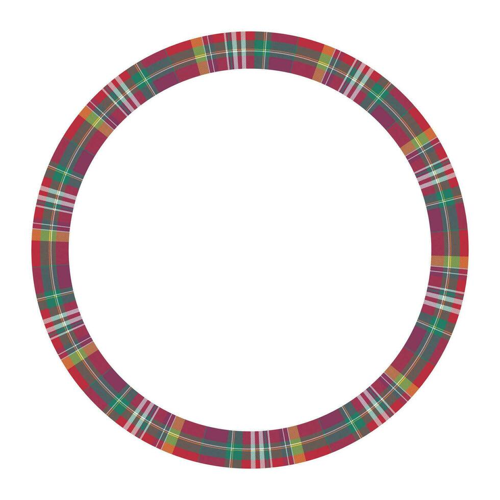 Circle borders and frames vector. Round border pattern geometric vintage frame design. Scottish tartan plaid fabric texture. Template for gift card, collage, scrapbook or photo album and portrait. vector