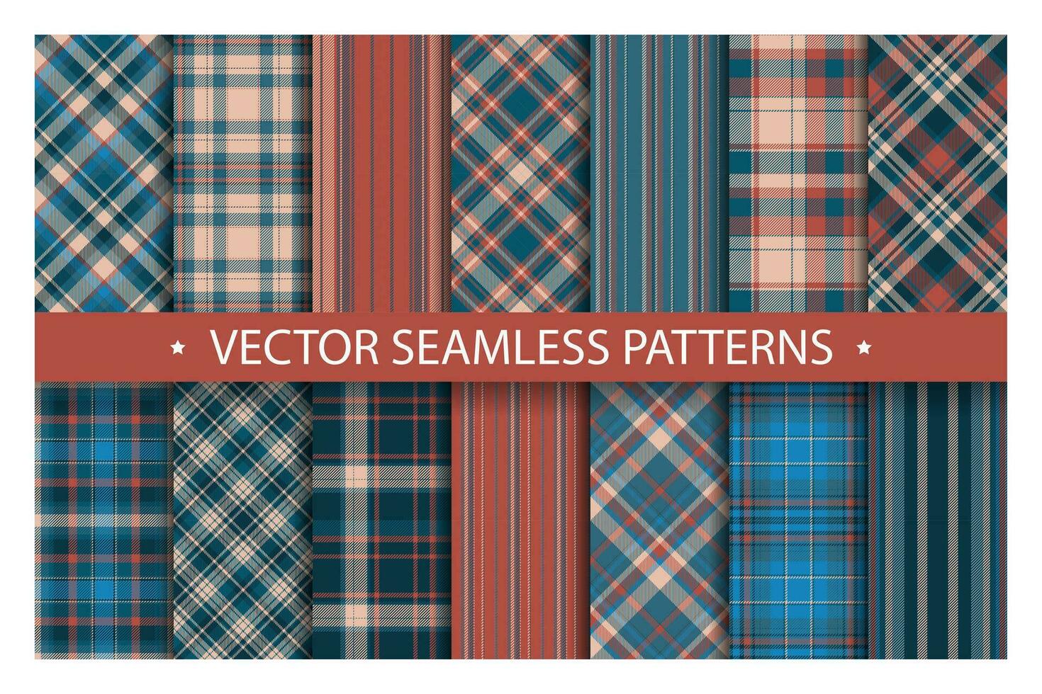 Tartan set pattern seamless plaid vector. Geometric background fabric texture. Modern check fashion template for textile print, wrapping paper, gift card, wallpaper flat design. vector