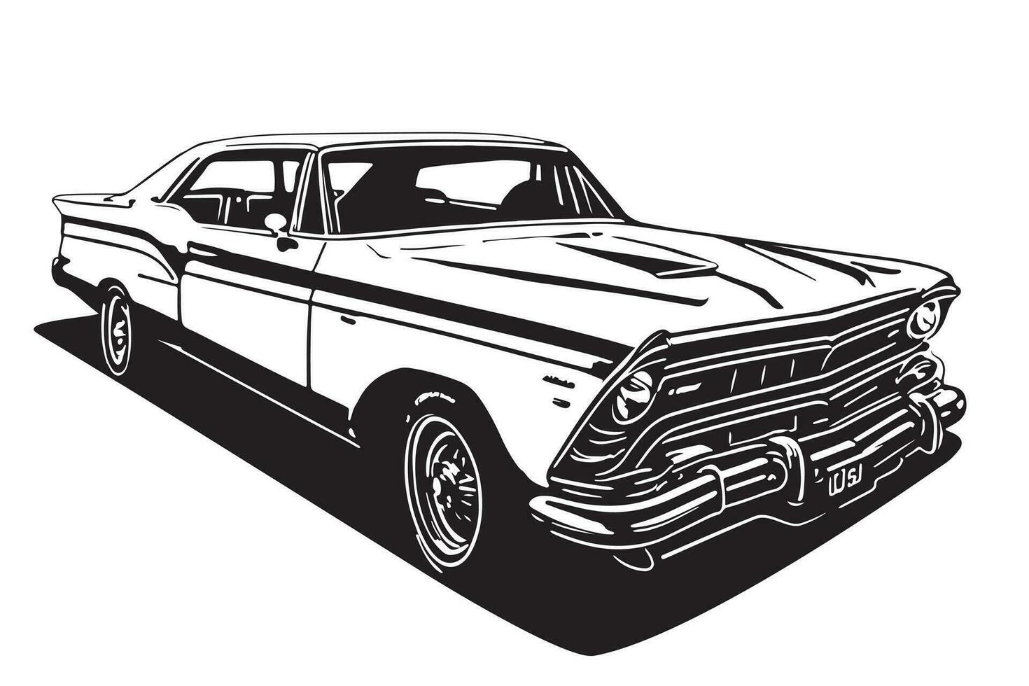 Classic american car style. Vintage vehicle vector illustration. Modern print design of retro machine.