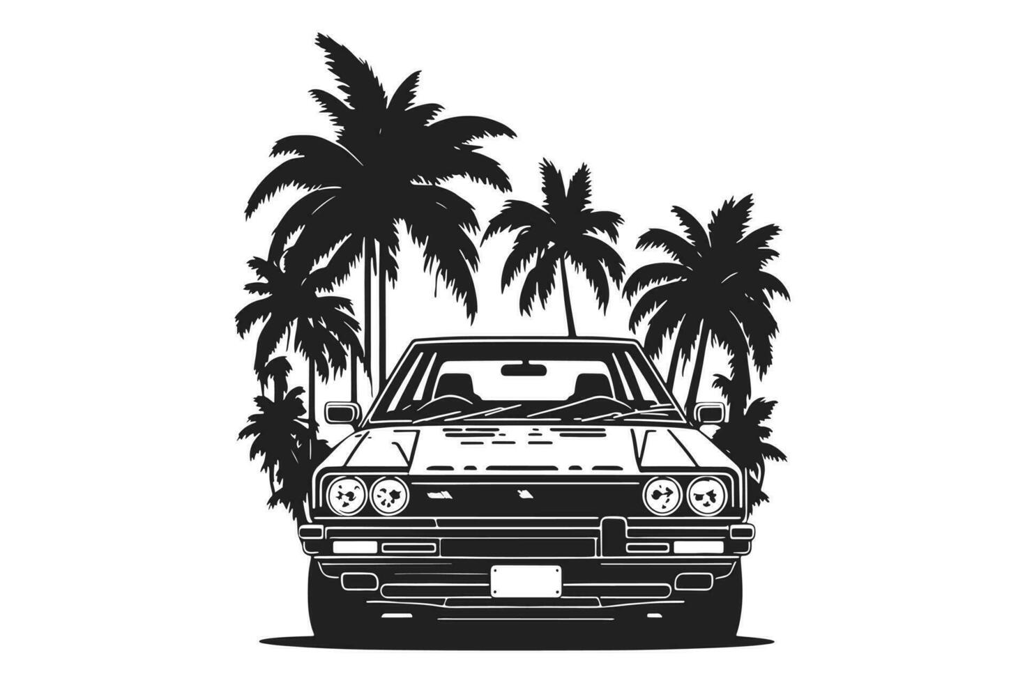 Japan classic sport car 80s isolated on a white background, front view. Vector illustration auto best for sticker and t shirt print.