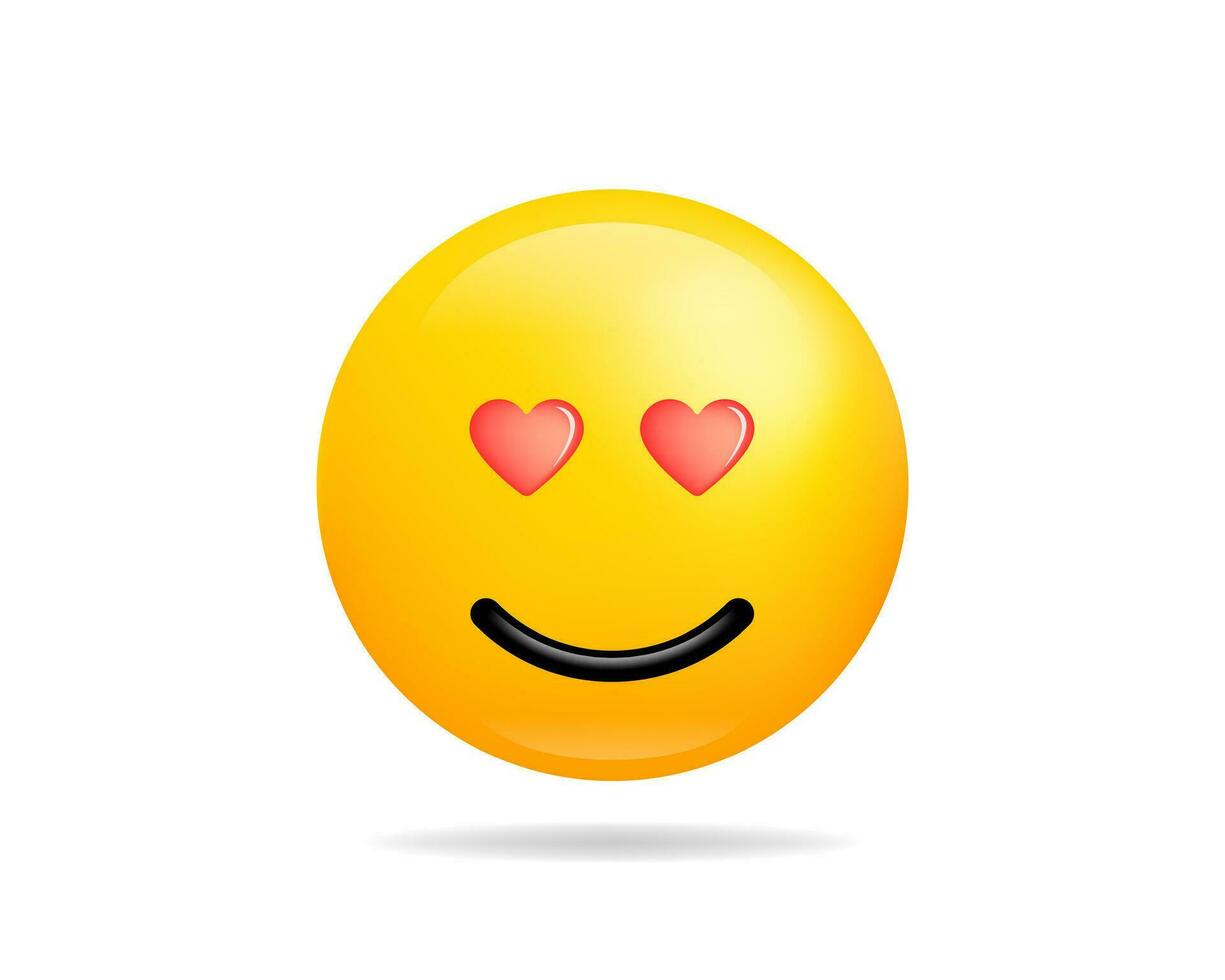 emoji sonrisa icono vector símbolo. cara con corazón ojos amarillo dibujos animados personaje.