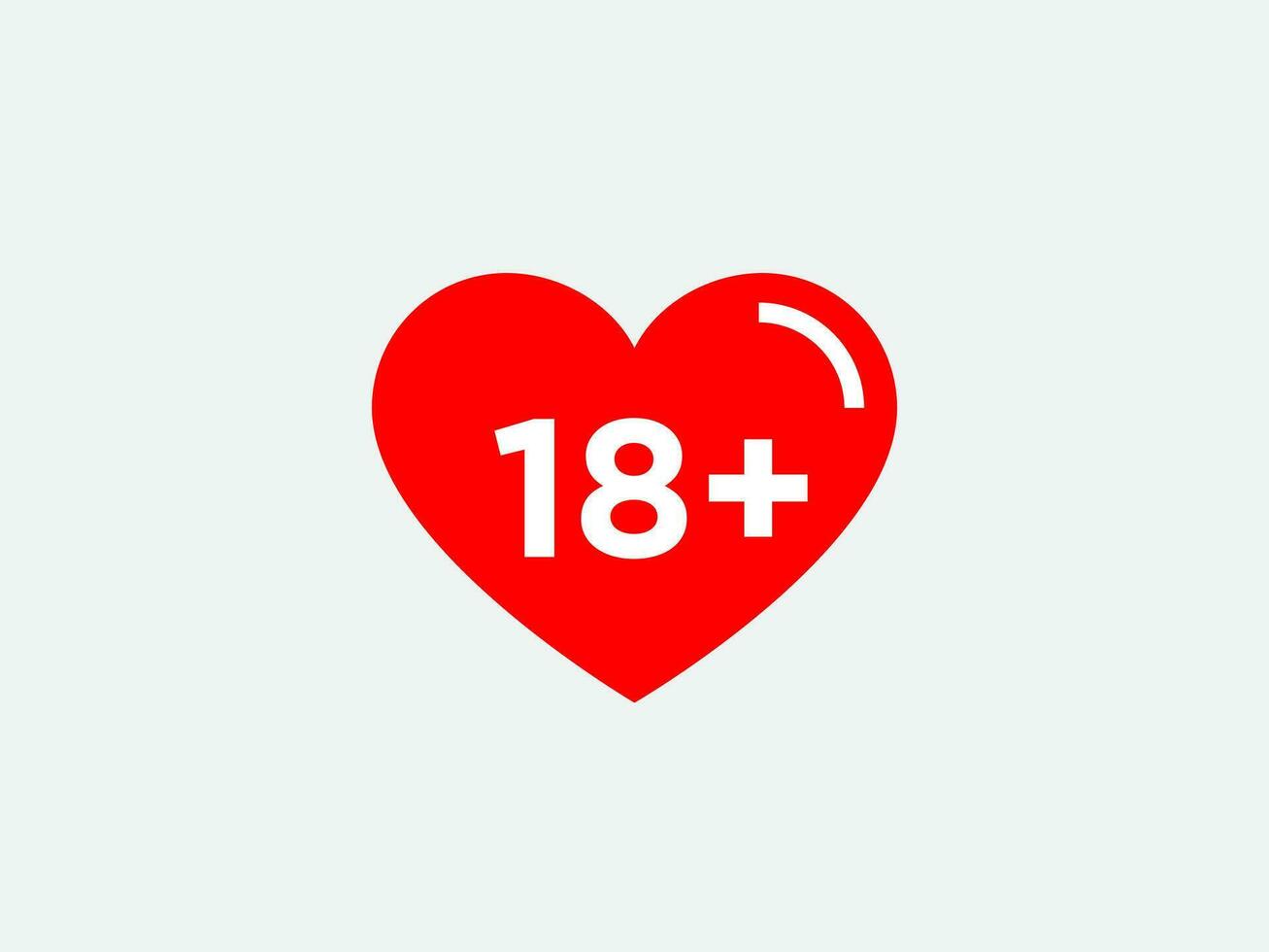 18 plus heart icon. Adults content only symbol. Vector Illustration.