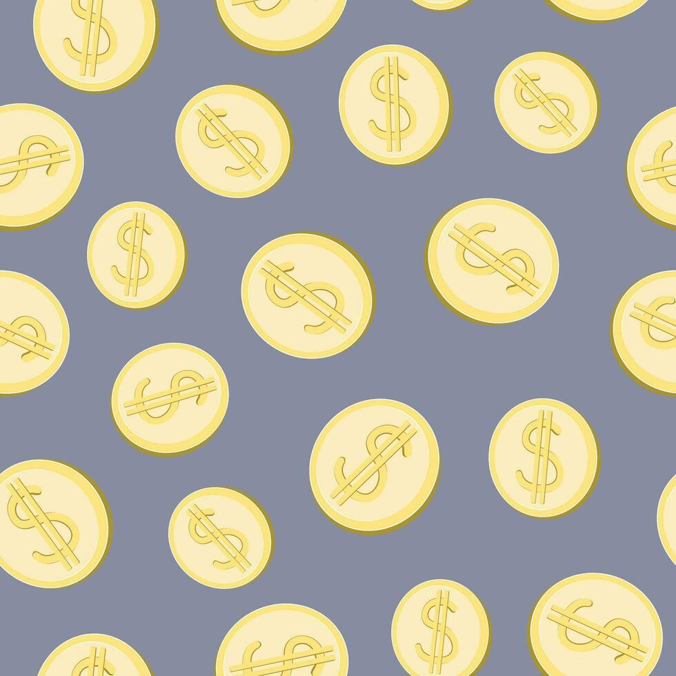 Pattern dollar coin. Metal coins of gold color with a dollar sign. Business and finance. Packaging, wallpaper. Vector seamless background.