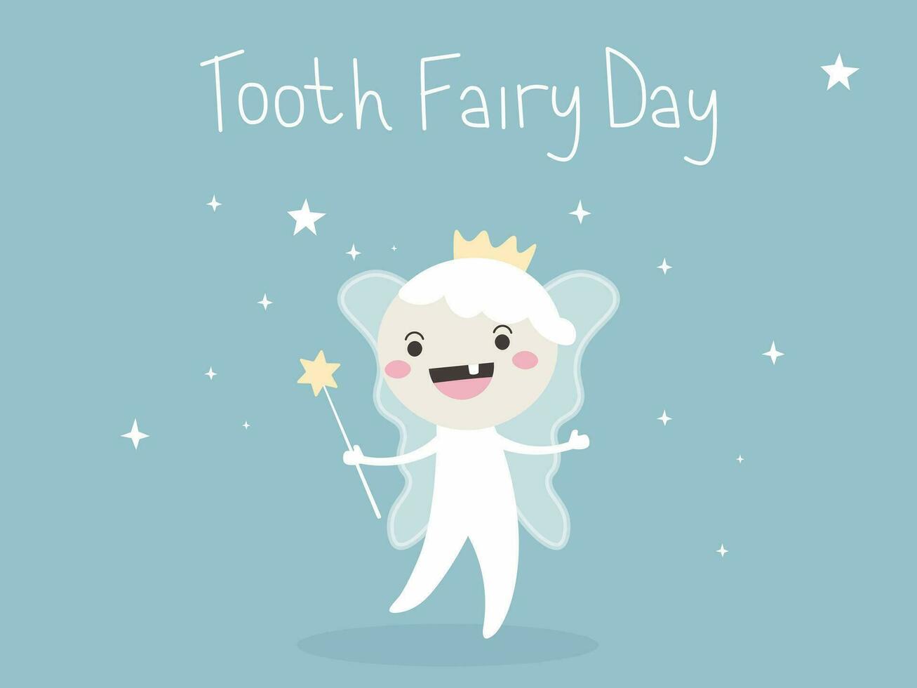 Cartoon Tooth fairy Vector illustration. National Tooth Fairy Day with handwritten text for Card