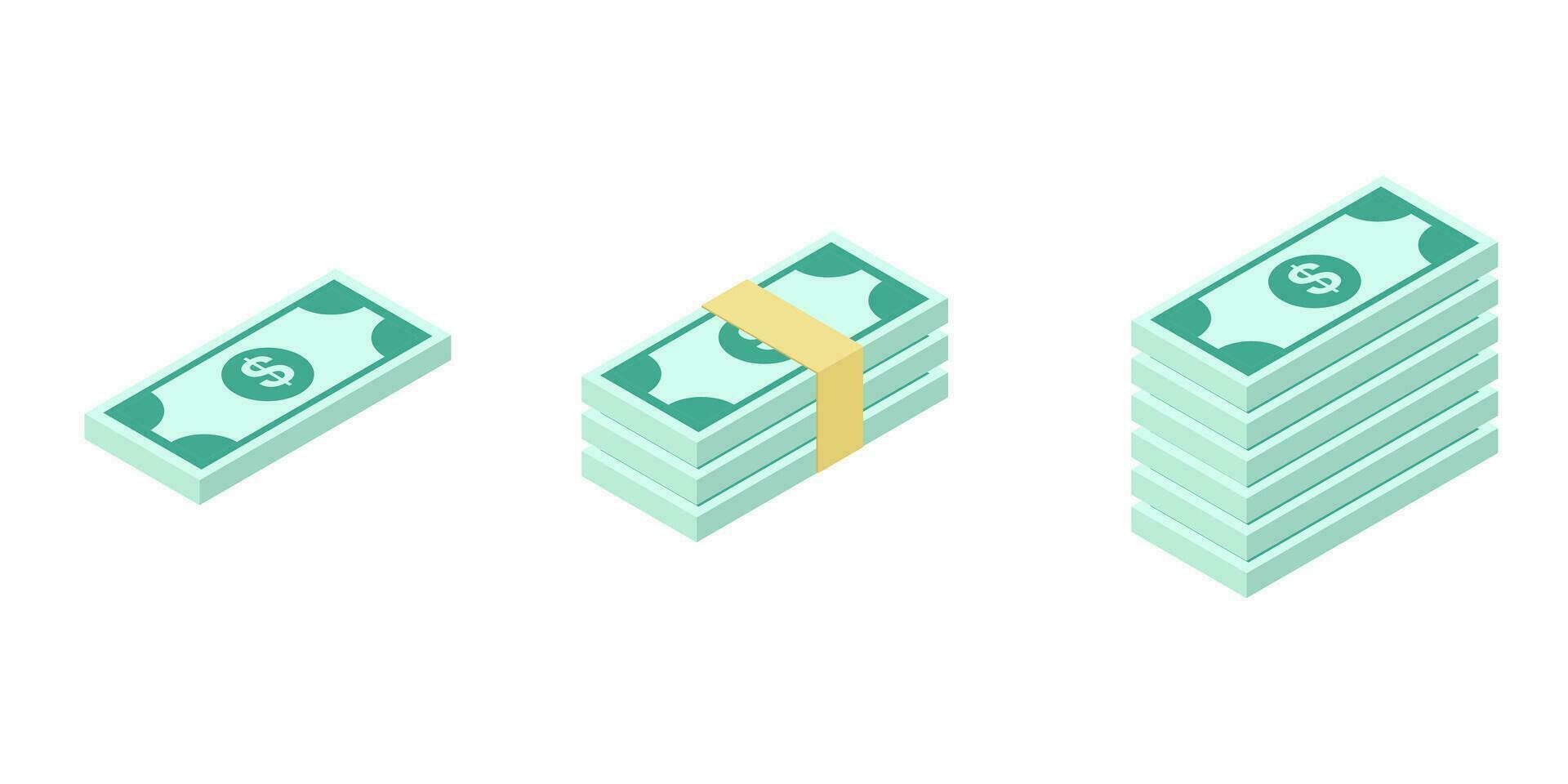 3D Isometric Money Flat Vector Concep Illustration. Set of Paper money dollar