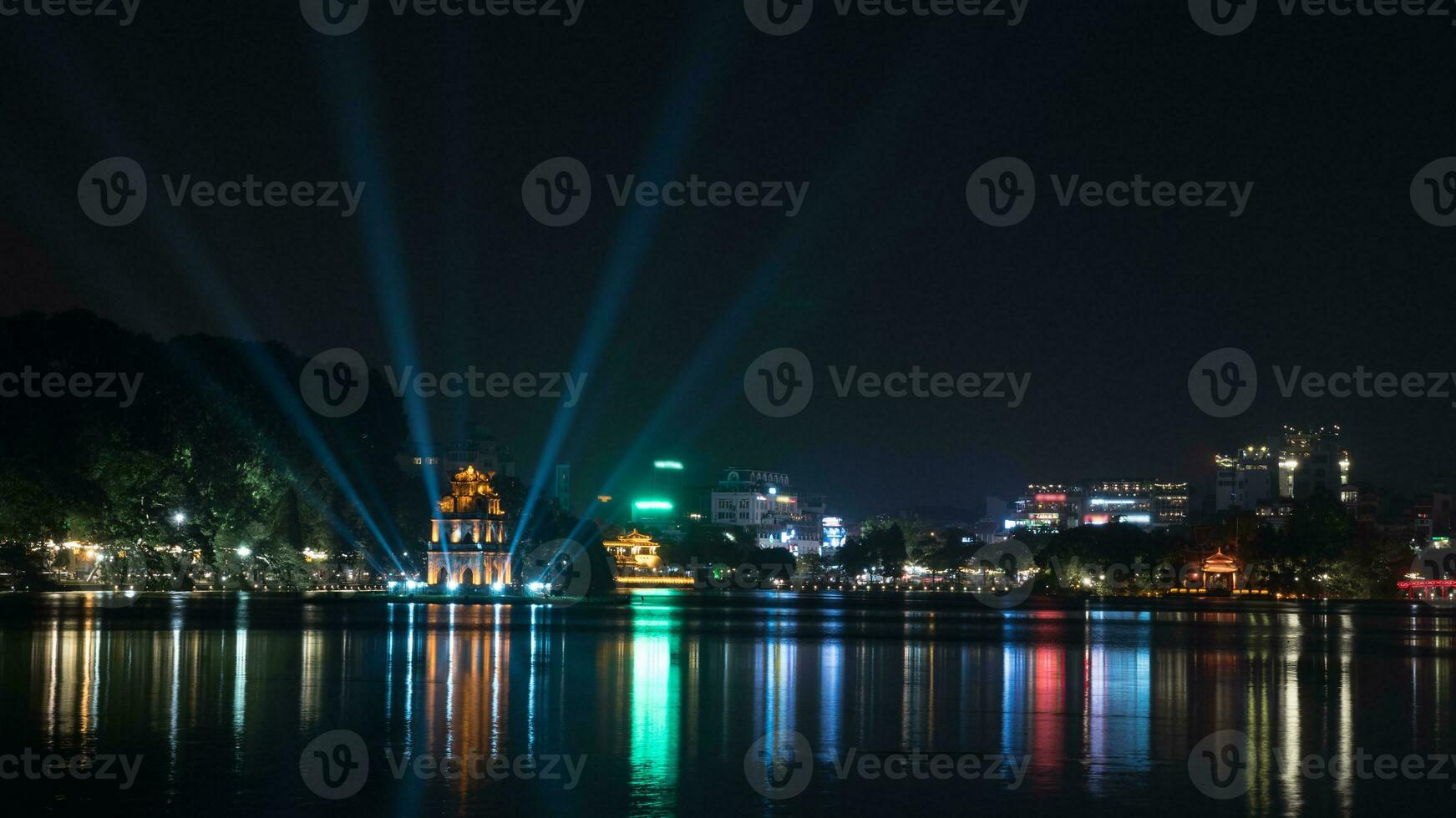 Turtle Tower at Hoan Kiem Lake in night Hanoi, Vietnam photo