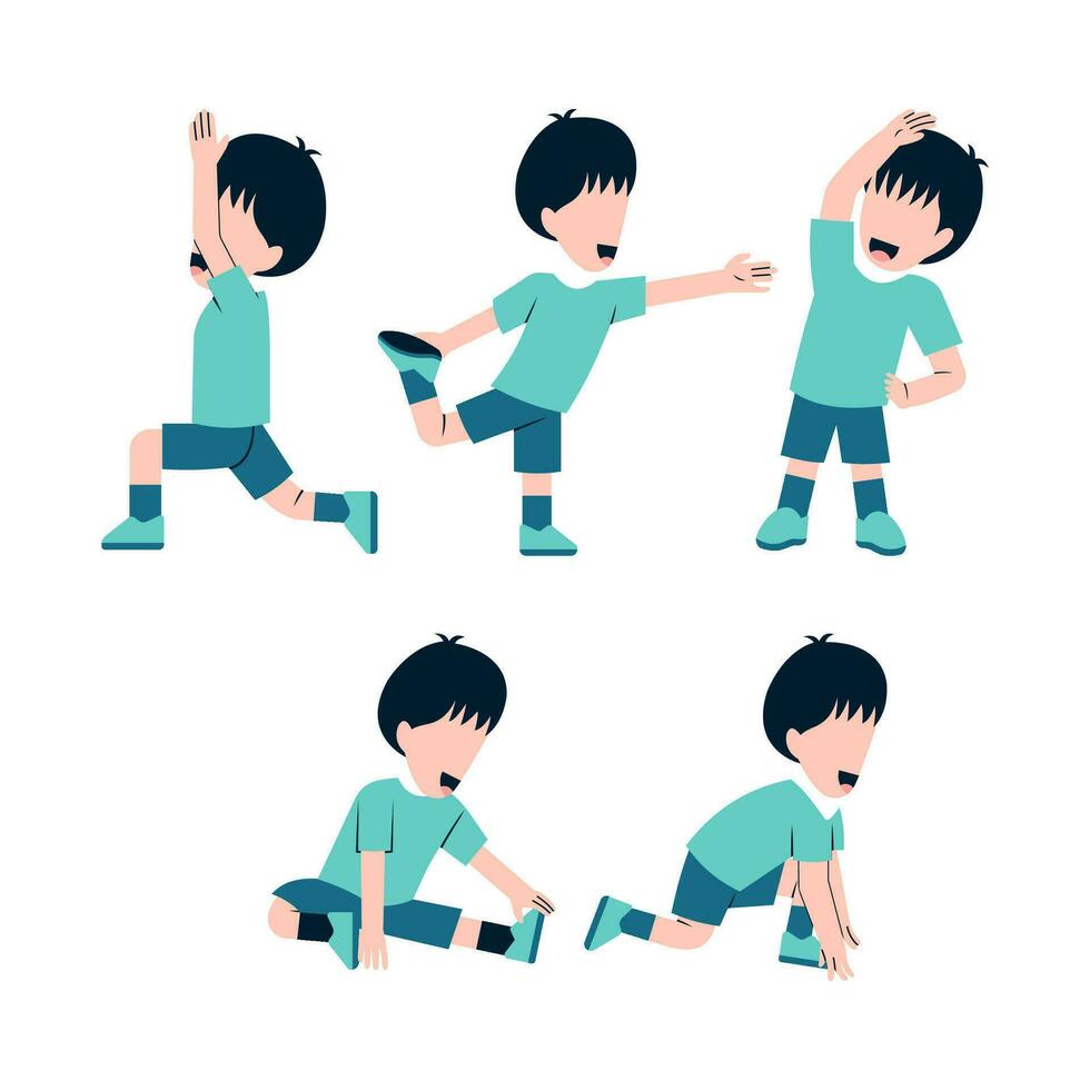 Set Of Little Boy Stretching vector