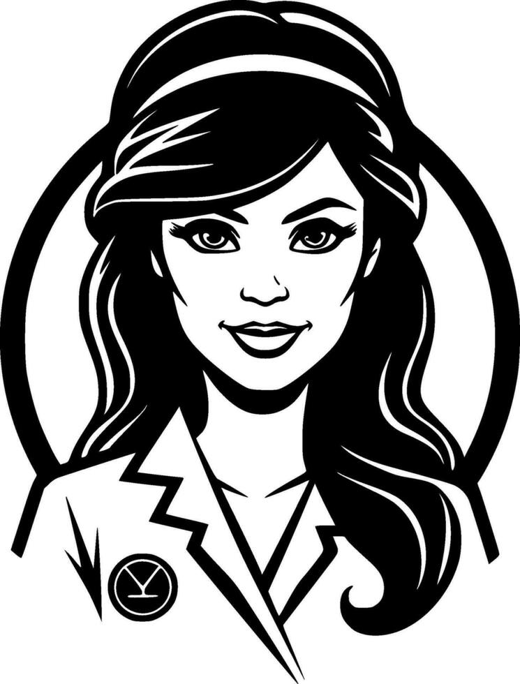 Nurse, Black and White Vector illustration
