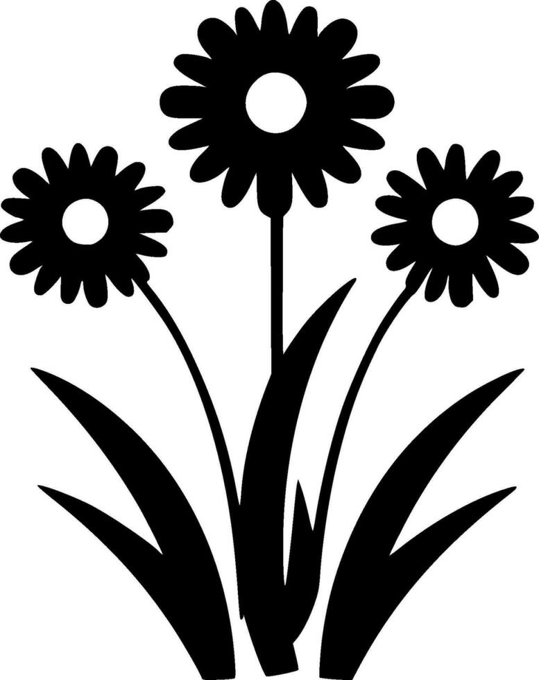 flores - negro y blanco aislado icono - vector ilustración