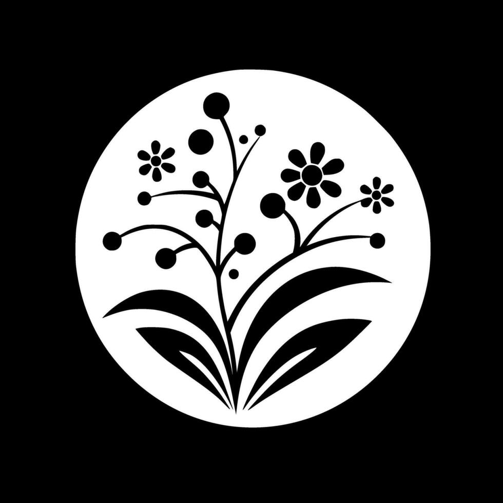 floral - negro y blanco aislado icono - vector ilustración