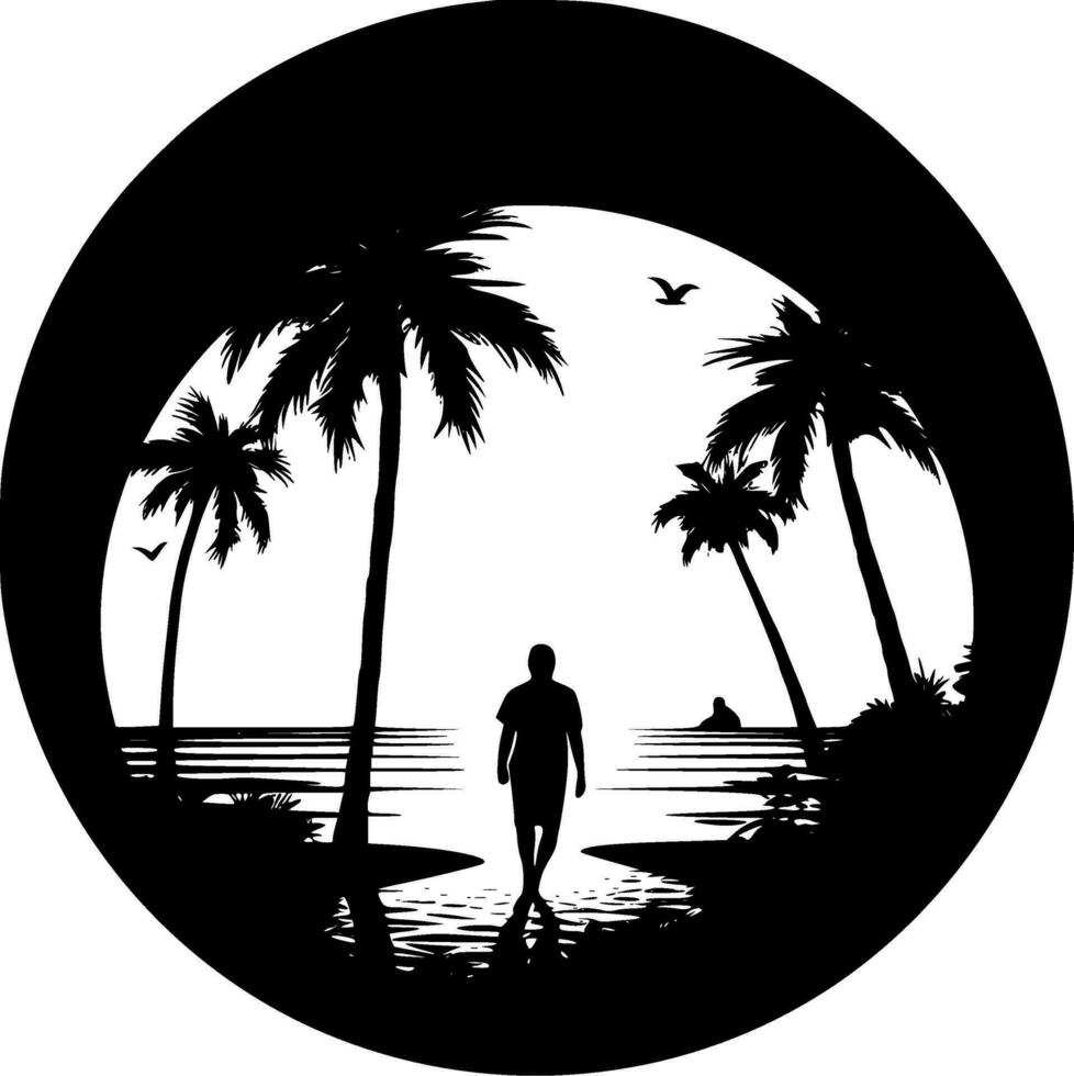 Beach, Black and White Vector illustration