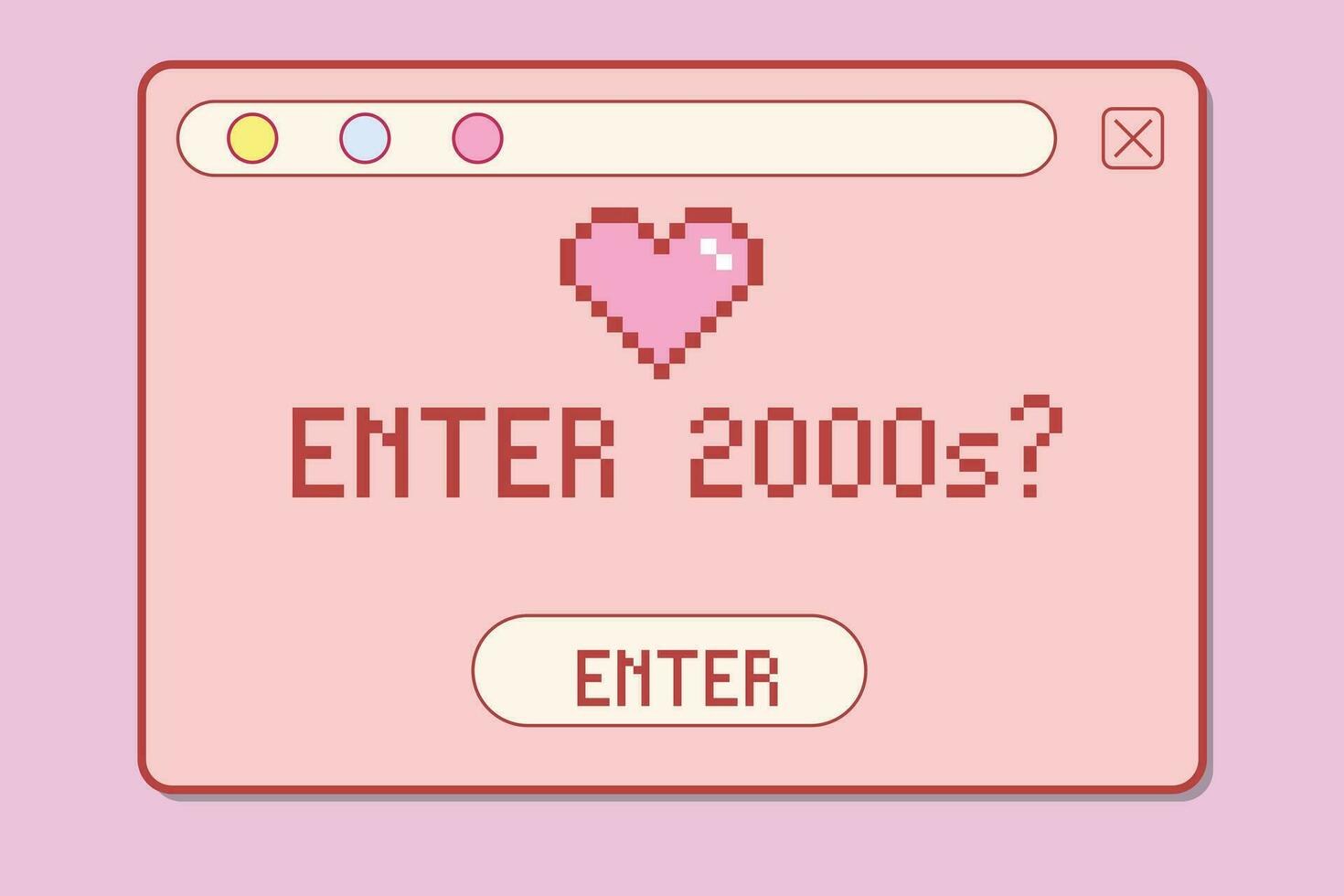 Retro computer window, 2000s graphics, y2k open dialogue screen with cute text. Trendy kawaii y2k style. Retro gaming. Vector illustration