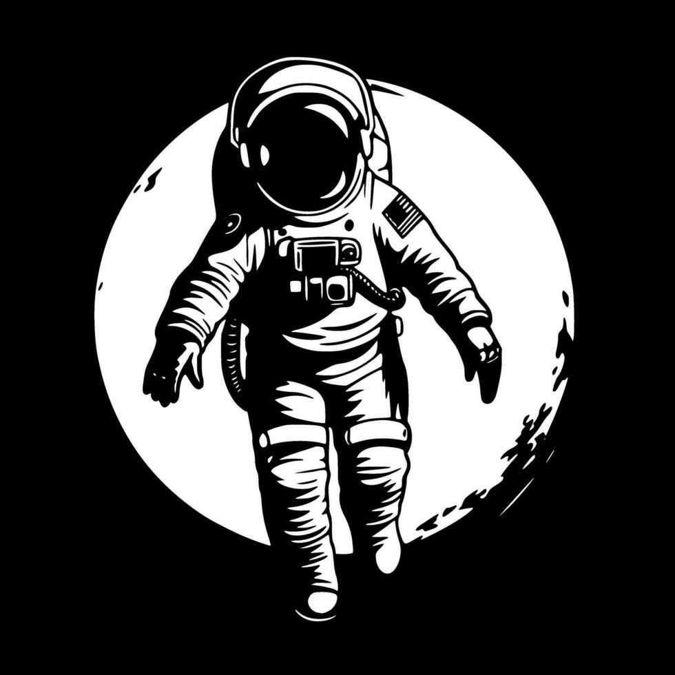 astronauta - negro y blanco aislado icono - vector ilustración