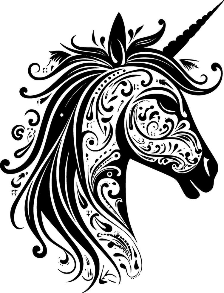 Unicorn, Black and White Vector illustration