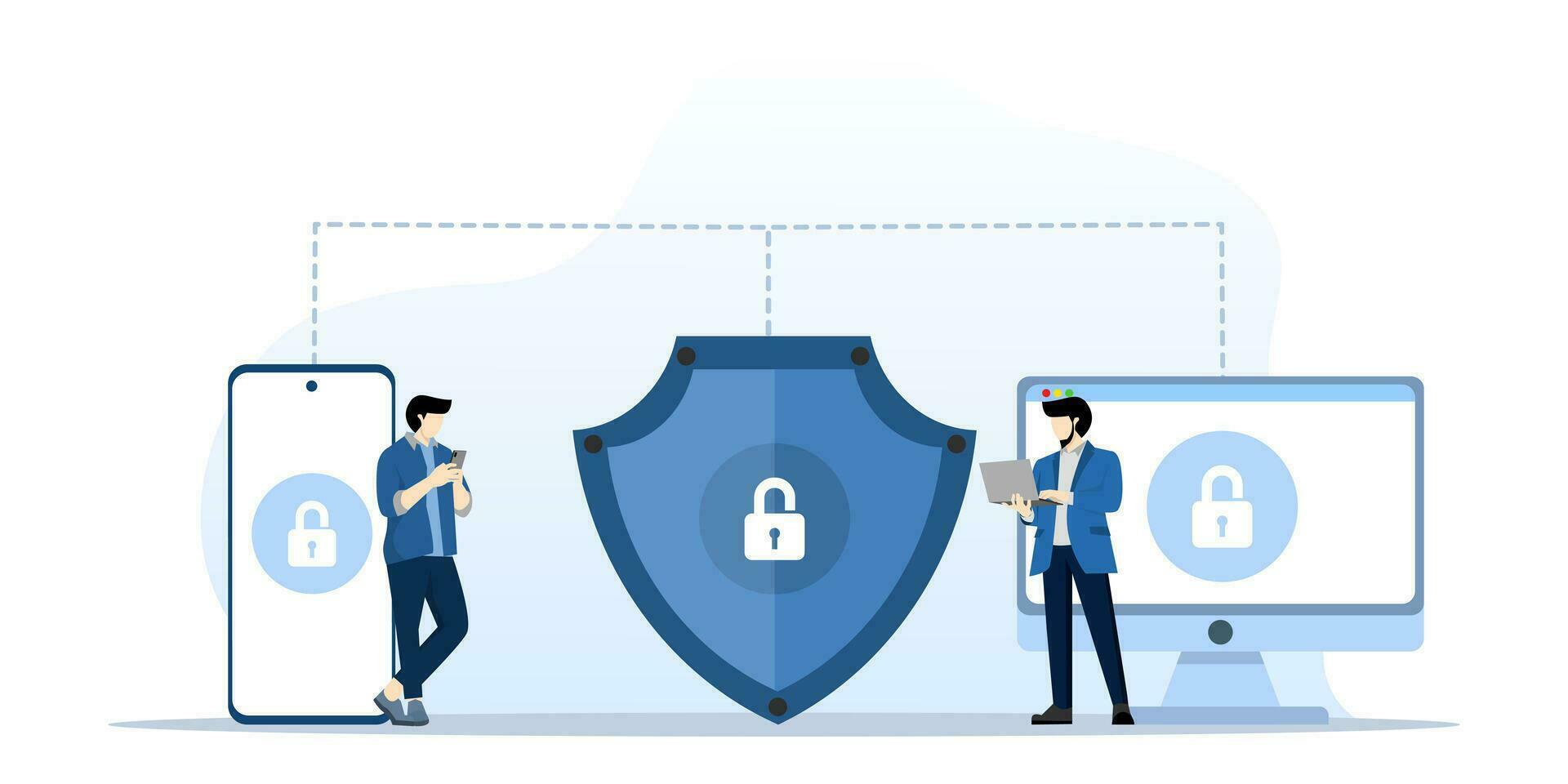 ciber seguridad concepto con caracteres. datos seguridad, protegido acceso control, intimidad datos proteccion. moderno plano estilo vector ilustración para aterrizaje página, web bandera, infografía y otros.