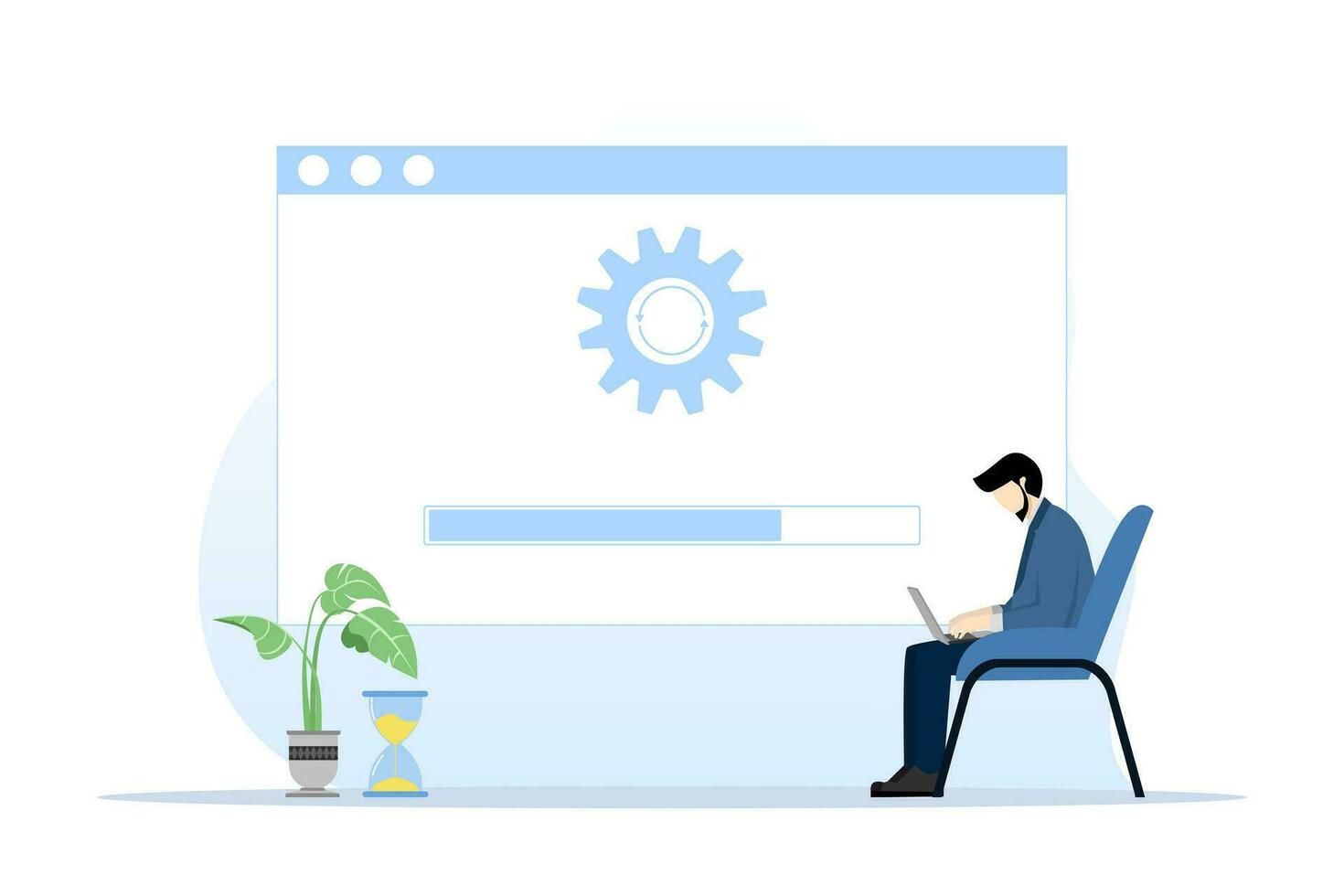 System update concept. The operating system updates the progress of the landing page. Programmers improve operating systems. IT specialists update software, programs and applications. vector