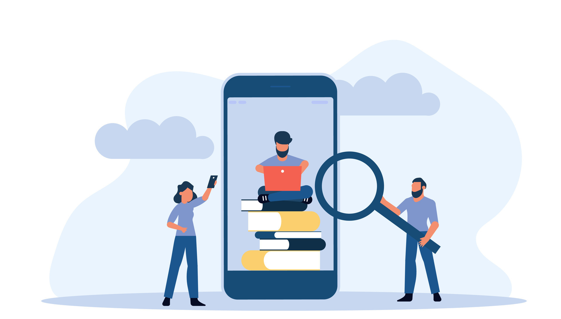 Online book library vector illustration concept with people. Education