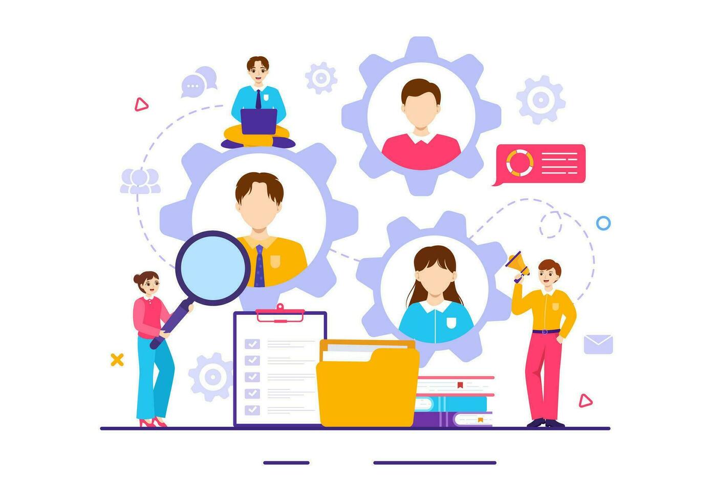 HRM Human Resource Management Vector Illustration with System Managing Company Employee for Marketing Materials and Business Background Design