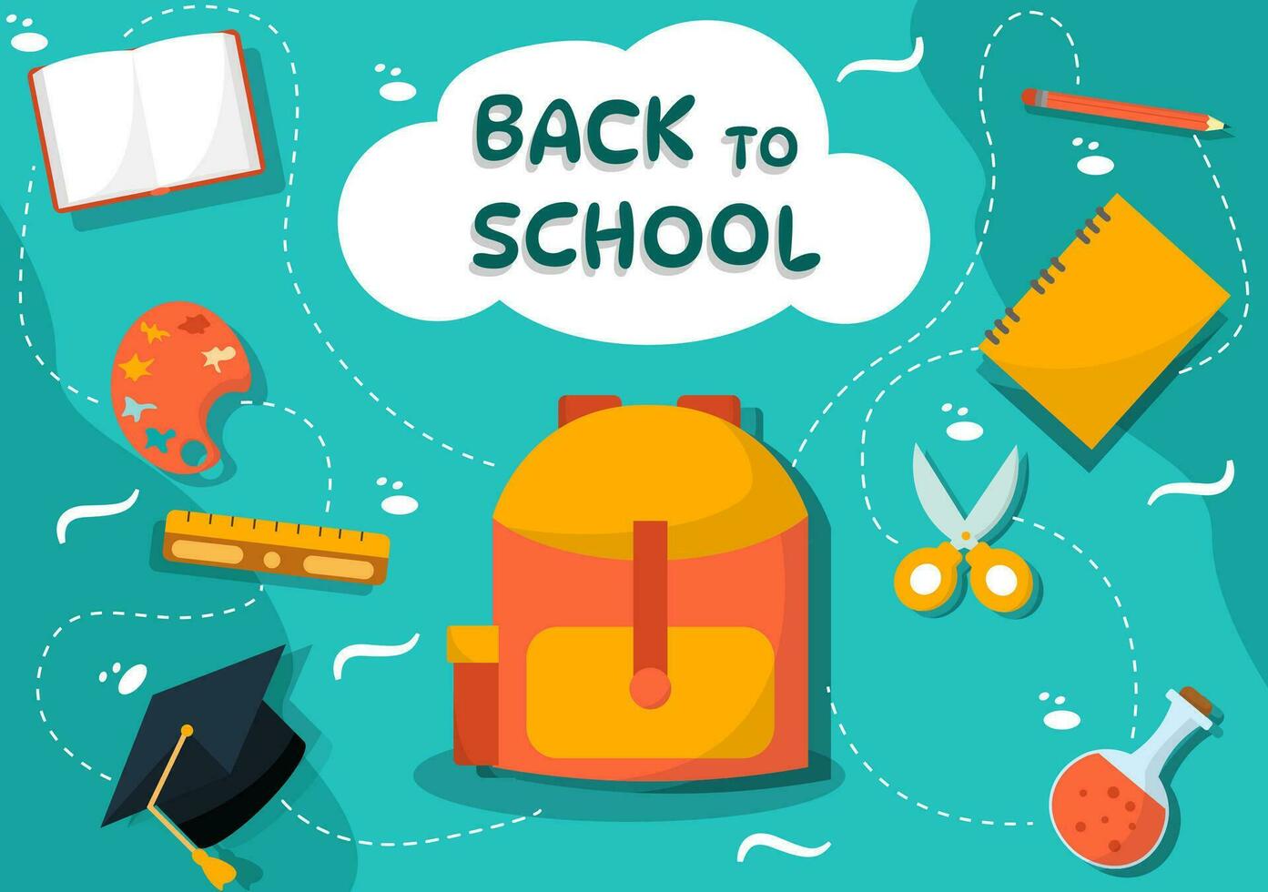 Back to School Vector Illustration with  Schools Elements and Learning Equipment for Education Background in Kids Flat Cartoon Hand Drawn Templates