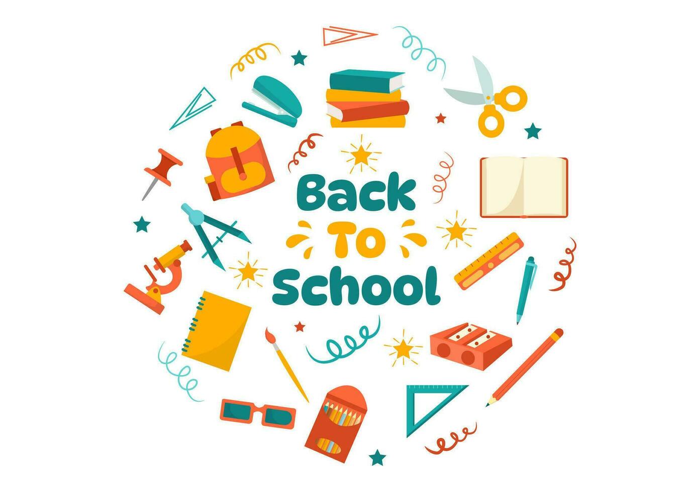 Back to School Vector Illustration with  Schools Elements and Learning Equipment for Education Background in Kids Flat Cartoon Hand Drawn Templates