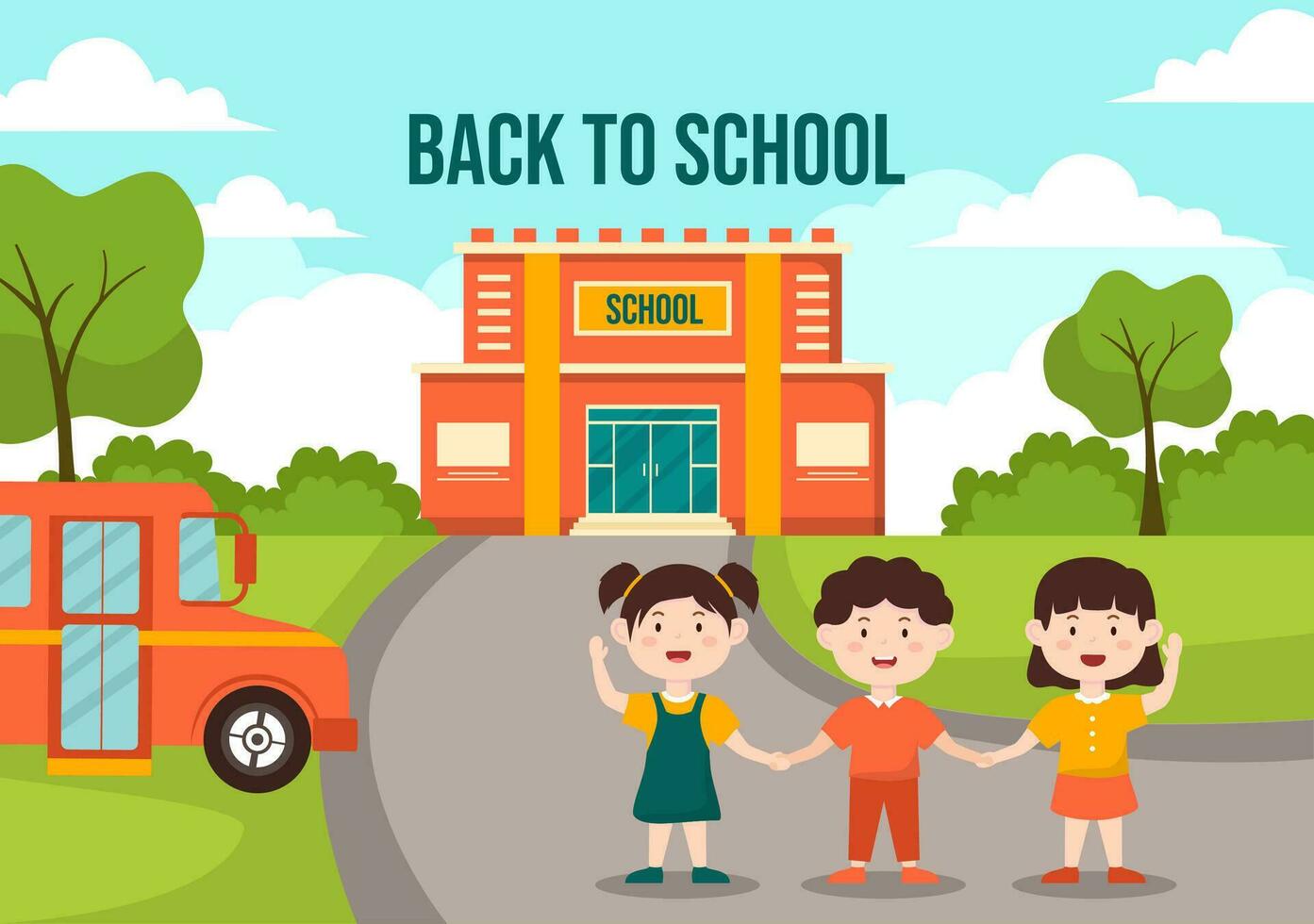 Back to School Vector Illustration with  Schools Elements and Learning Equipment for Education Background in Kids Flat Cartoon Hand Drawn Templates