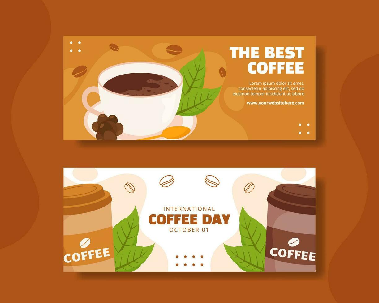 International Coffee Day Horizontal Banner Flat Cartoon Hand Drawn Templates Background Illustration vector