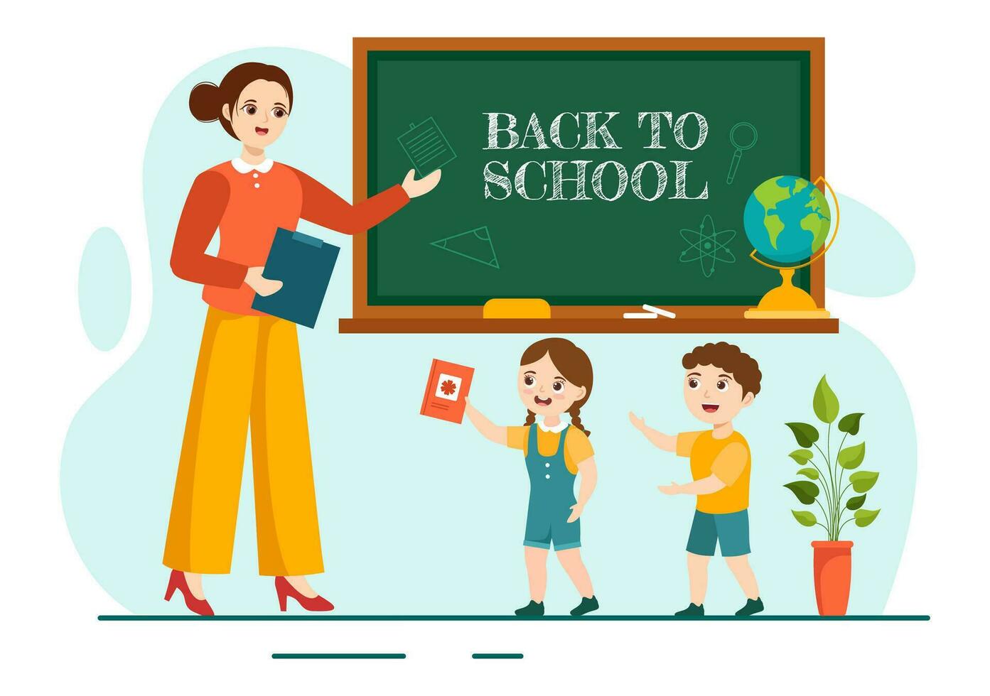 Back to School Vector Illustration with  Schools Elements and Learning Equipment for Education Background in Kids Flat Cartoon Hand Drawn Templates