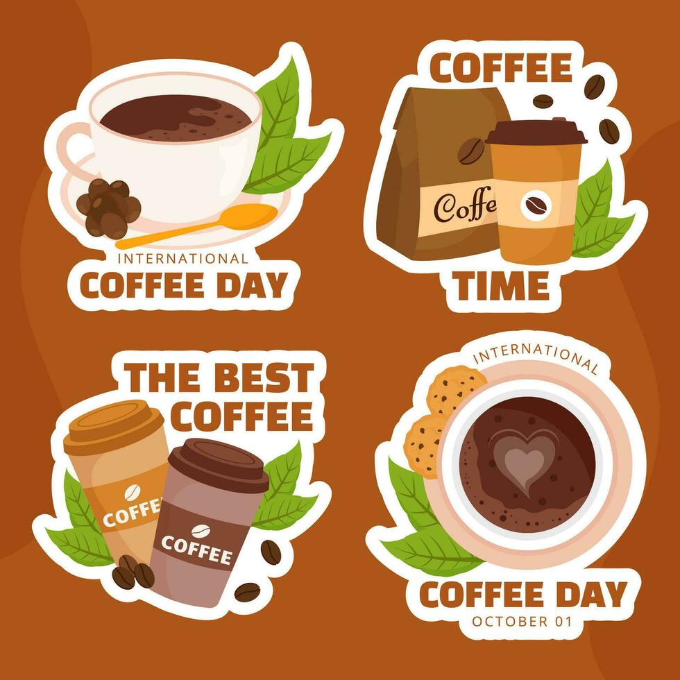 International Coffee Day Label Flat Cartoon Hand Drawn Templates Background Illustration vector