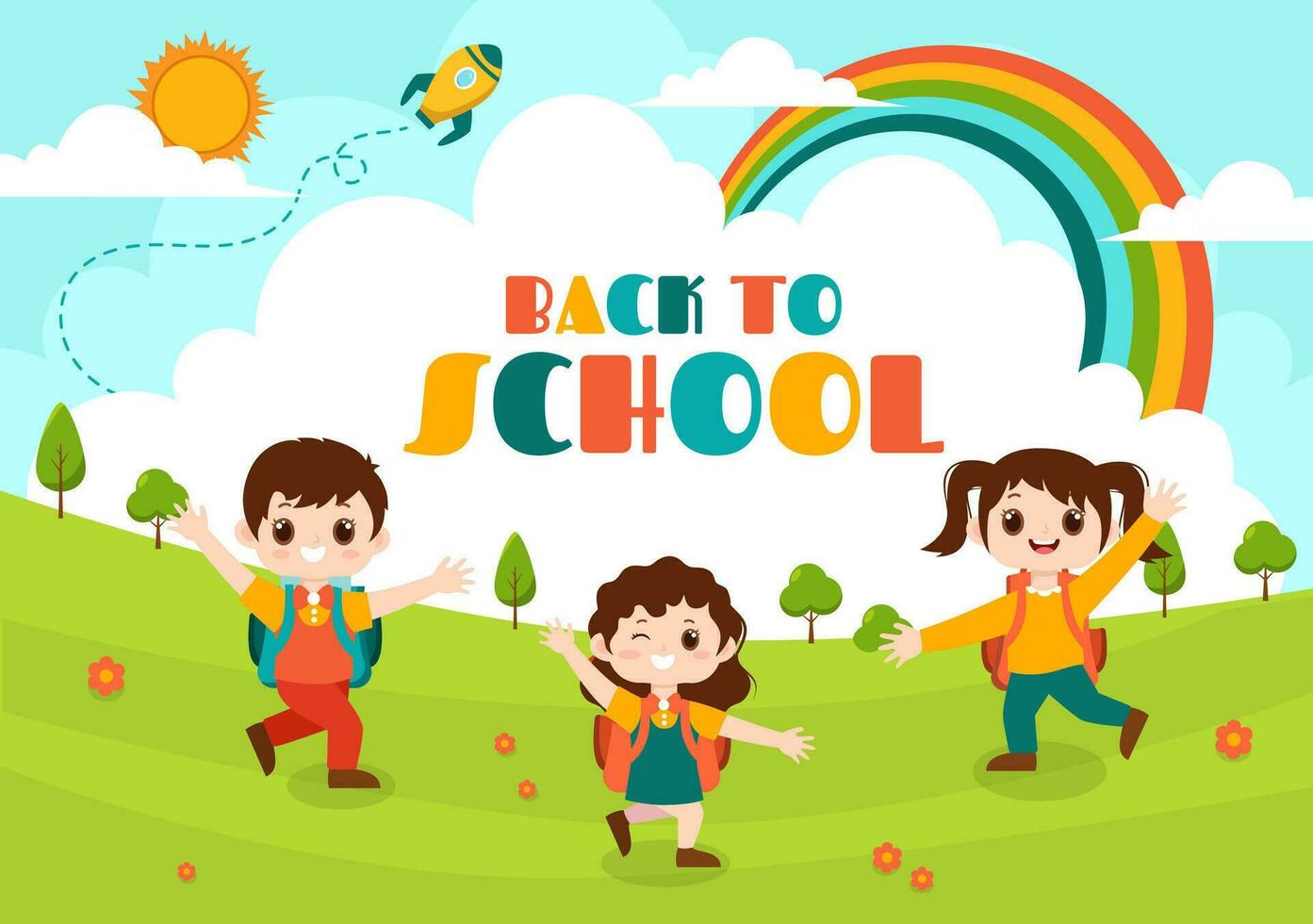 Back to School Vector Illustration with  Schools Elements and Learning Equipment for Education Background in Kids Flat Cartoon Hand Drawn Templates