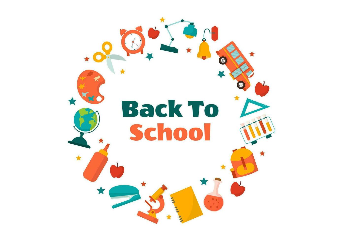 Back to School Vector Illustration with  Schools Elements and Learning Equipment for Education Background in Kids Flat Cartoon Hand Drawn Templates