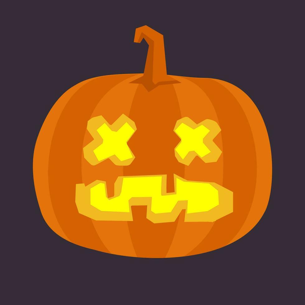 Halloween carved pumpkin vector illustration. Jack O Lantern fun character.