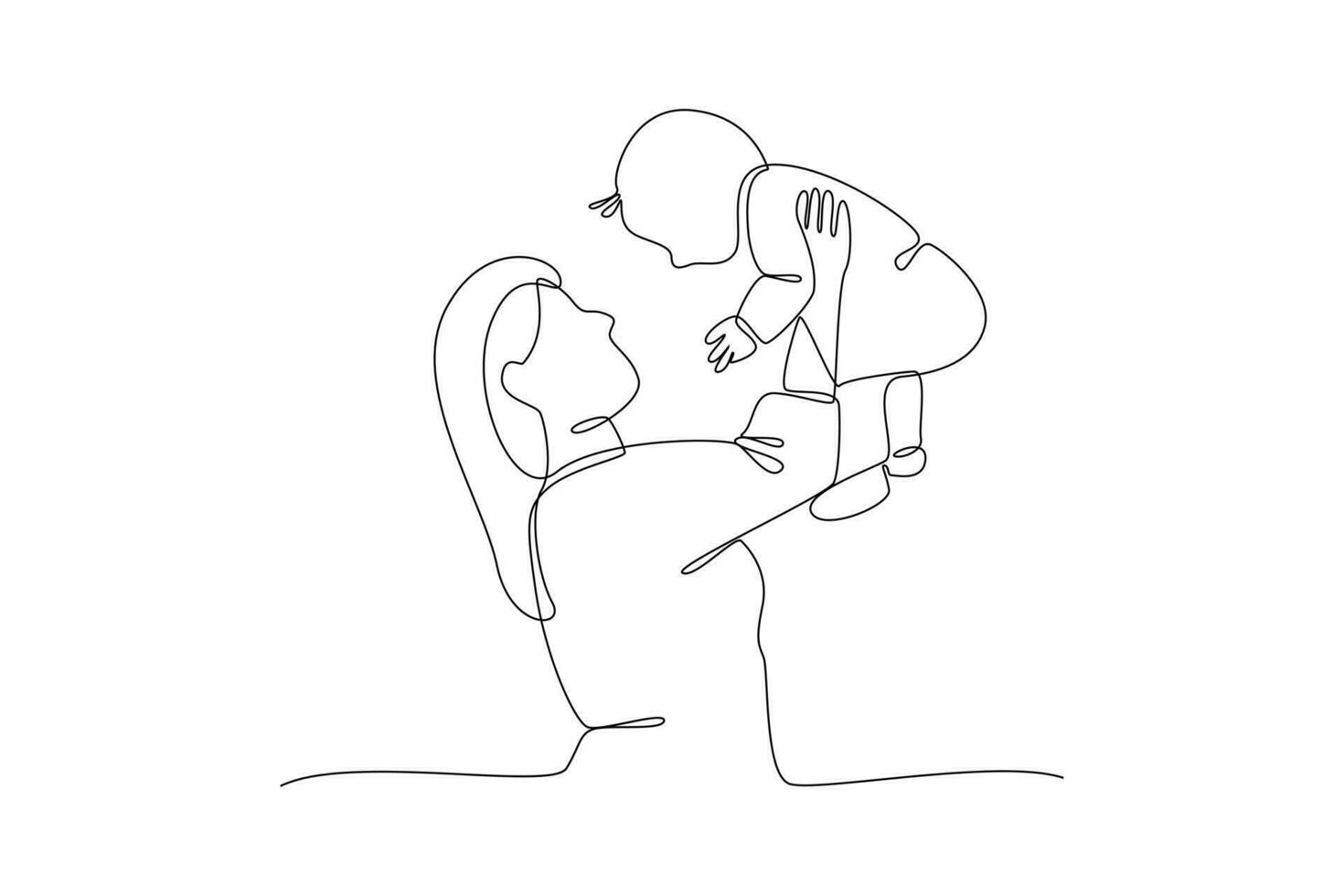 Continuous one line drawing Parents with babies. Family maternity concept. Doodle vector illustration.