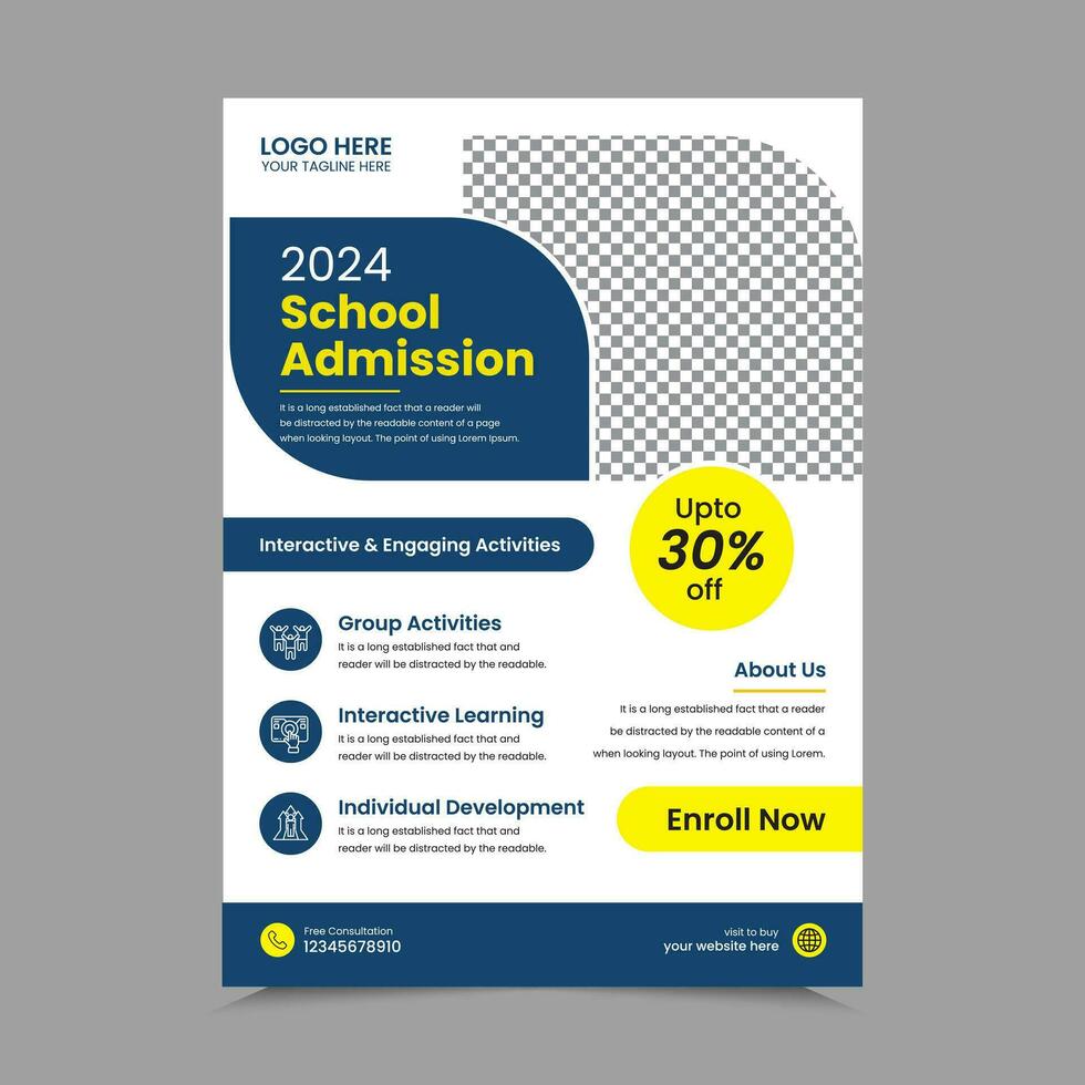 Kids Back to School educational admission flyer. School Admission Flyer Template, Education Flyer, and Poster Design, leaflet design with print-ready file. vector illustration.