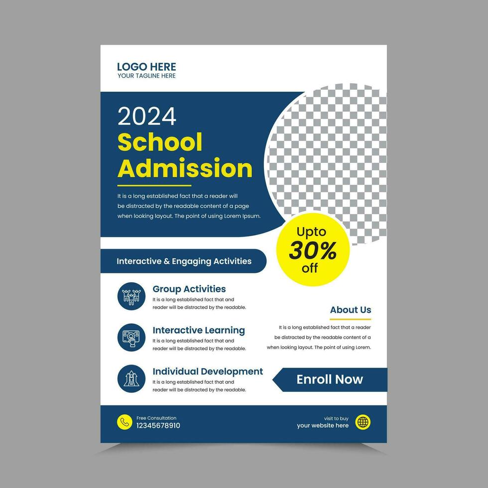 Kids Back to School educational admission flyer. School Admission Flyer Template, Education Flyer, and Poster Design, leaflet design with print-ready file. vector illustration.