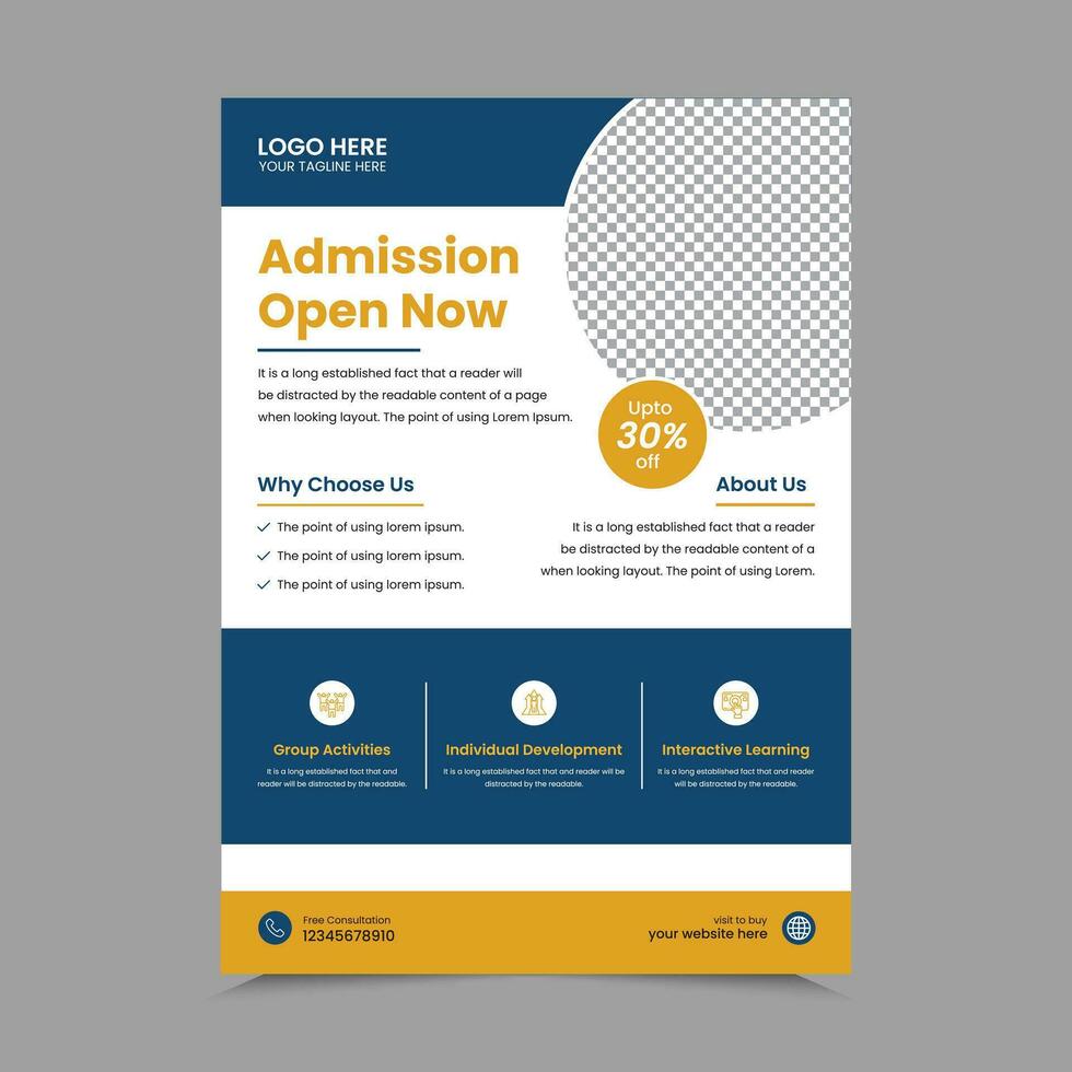 Kids Back to School educational admission flyer. School Admission Flyer Template, Education Flyer, and Poster Design, leaflet design with print-ready file. vector illustration.