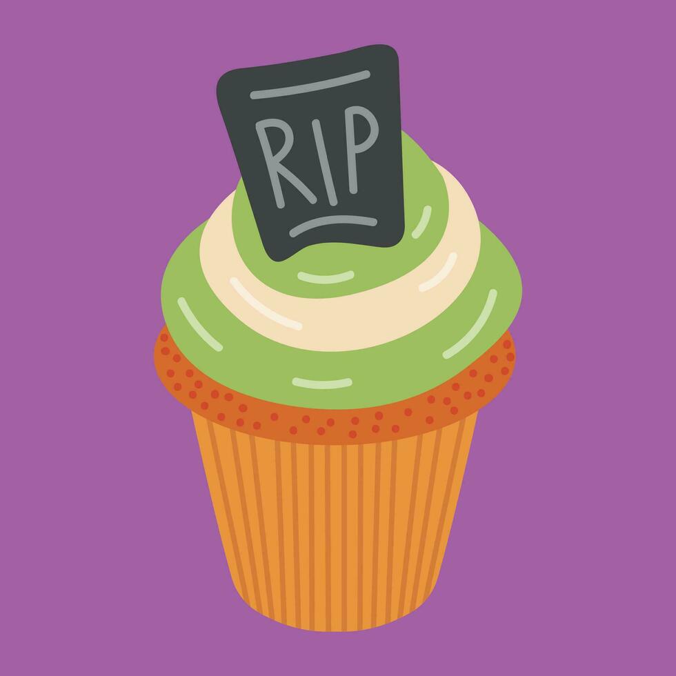 Vector Halloween muffin with grave in cartoon style