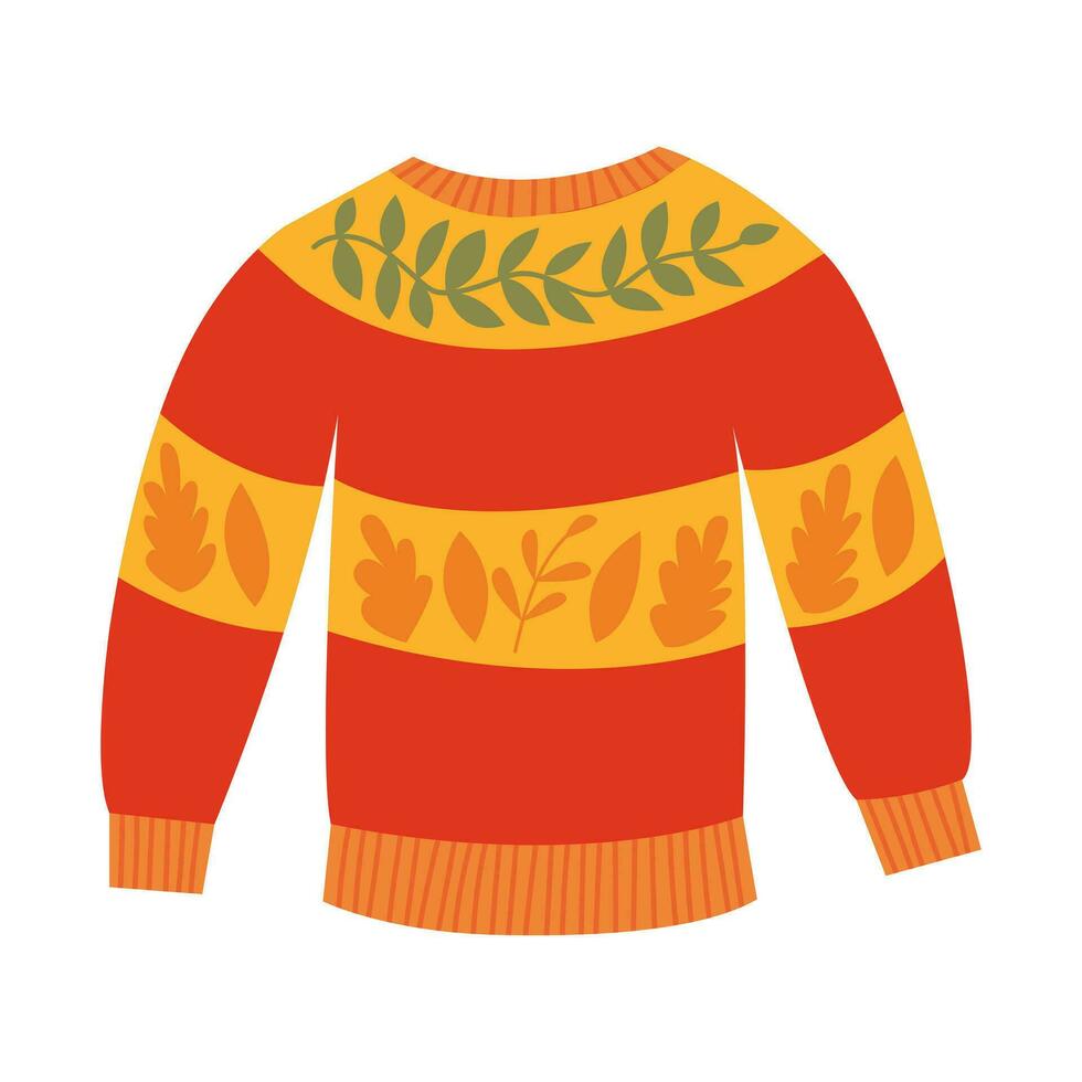 Cartoon knitted hand made autumn sweater. Vector ugly autumn sweater clipart