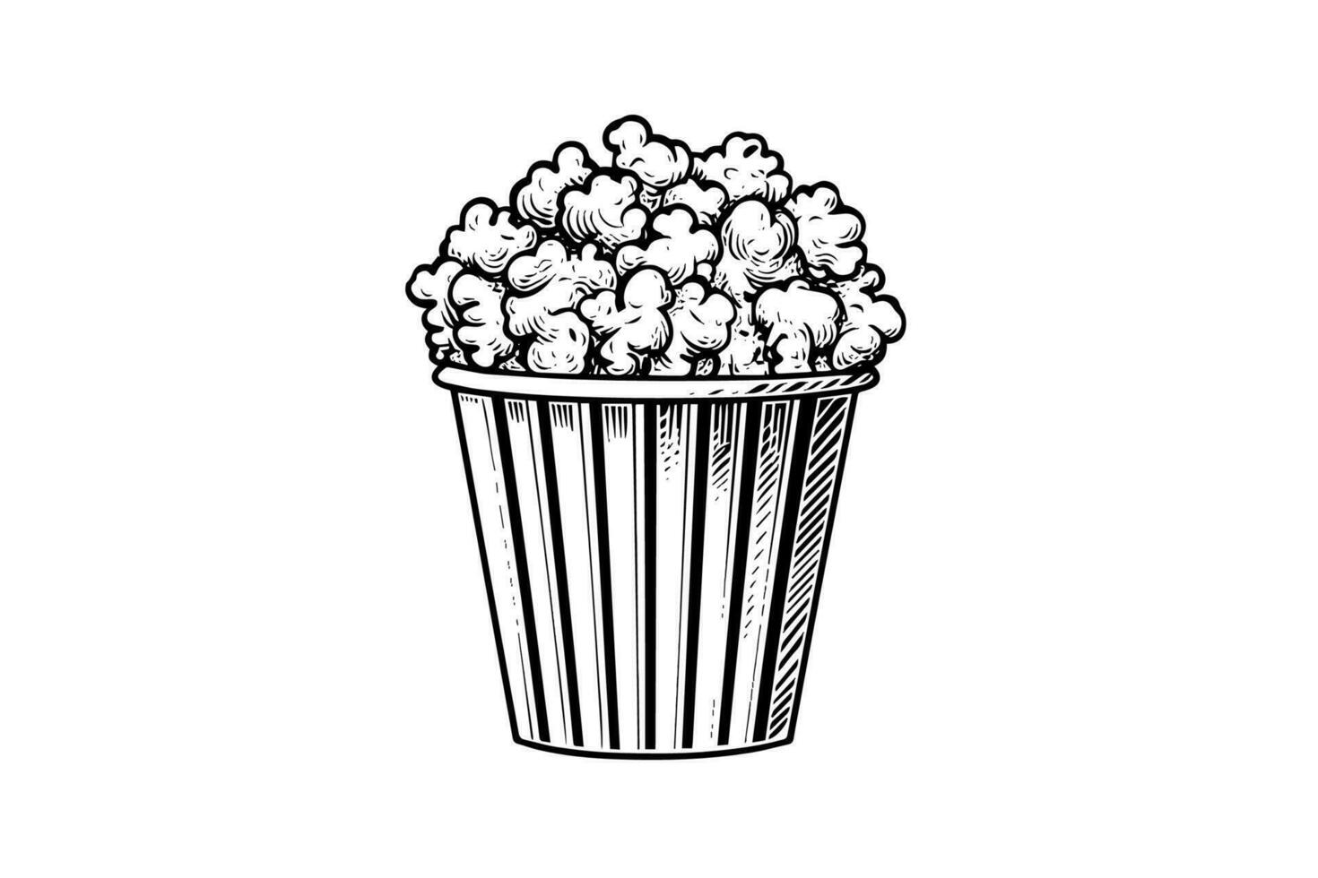 Popcorn in box engraving ink vector illustration , line art.