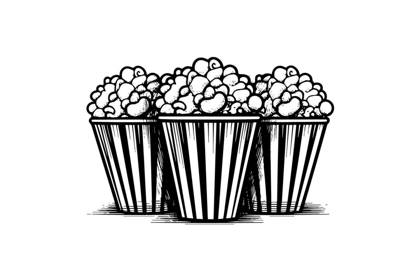 Set boxes of popcorn engraving ink vector illustration , line art.