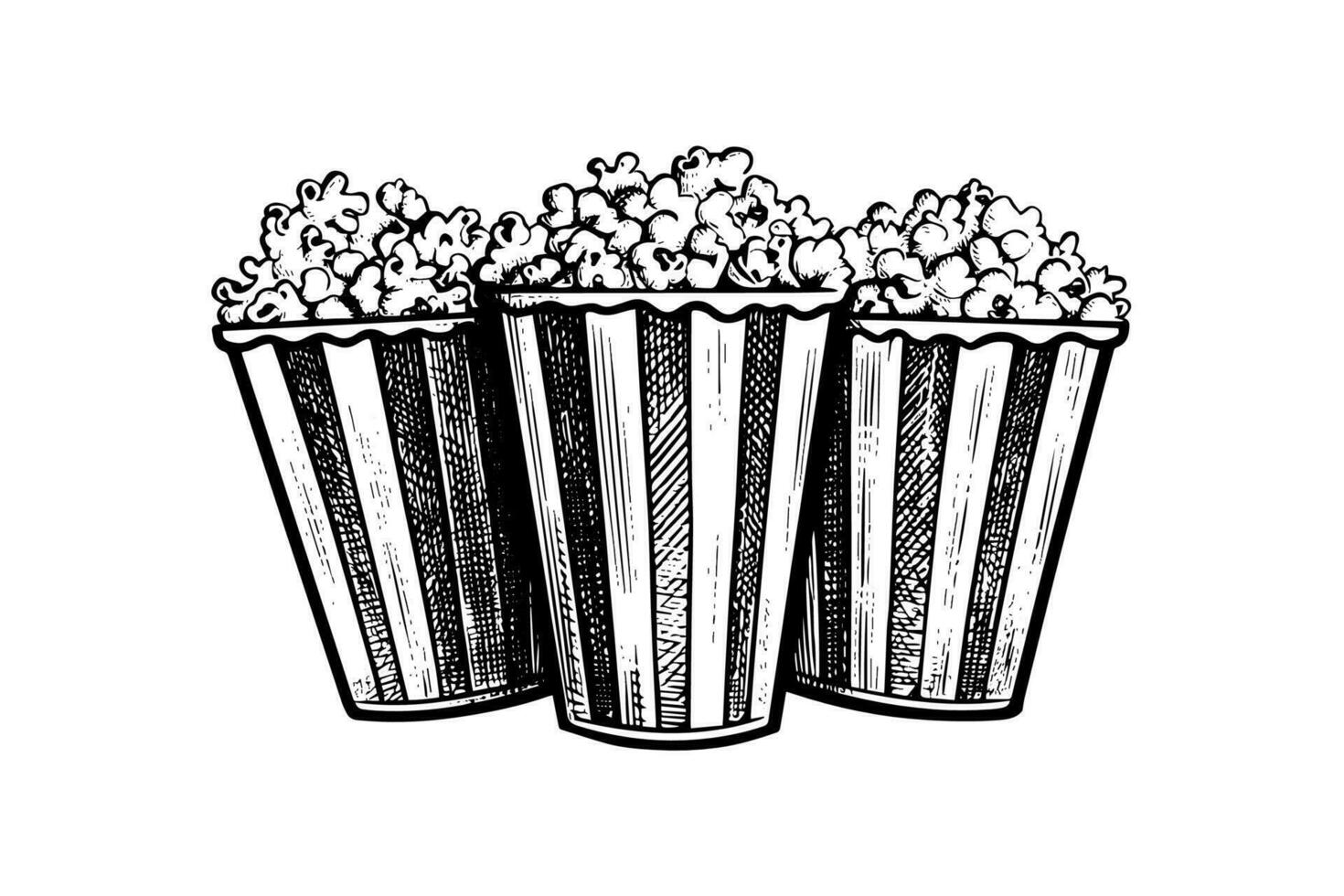 Set boxes of popcorn engraving ink vector illustration , line art.