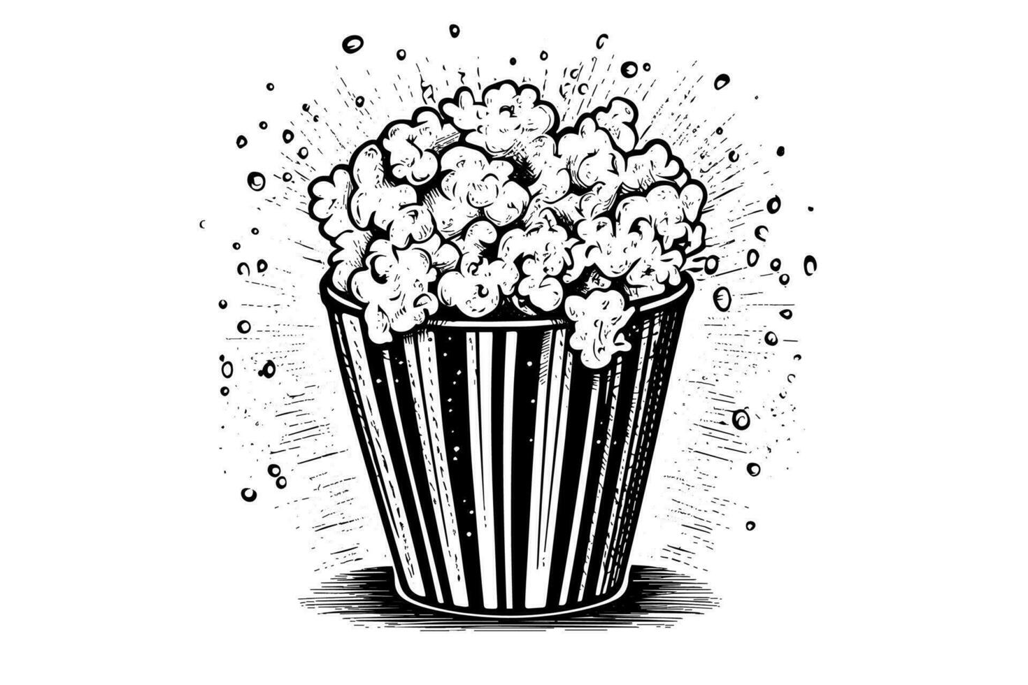 Popcorn explosion engraving ink vector illustration , line art.
