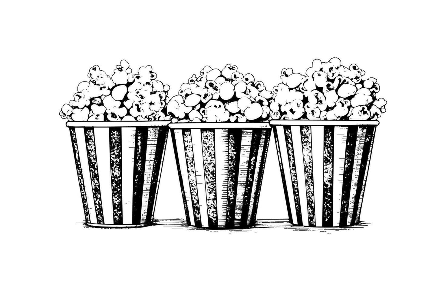 Set boxes of popcorn engraving ink vector illustration , line art.