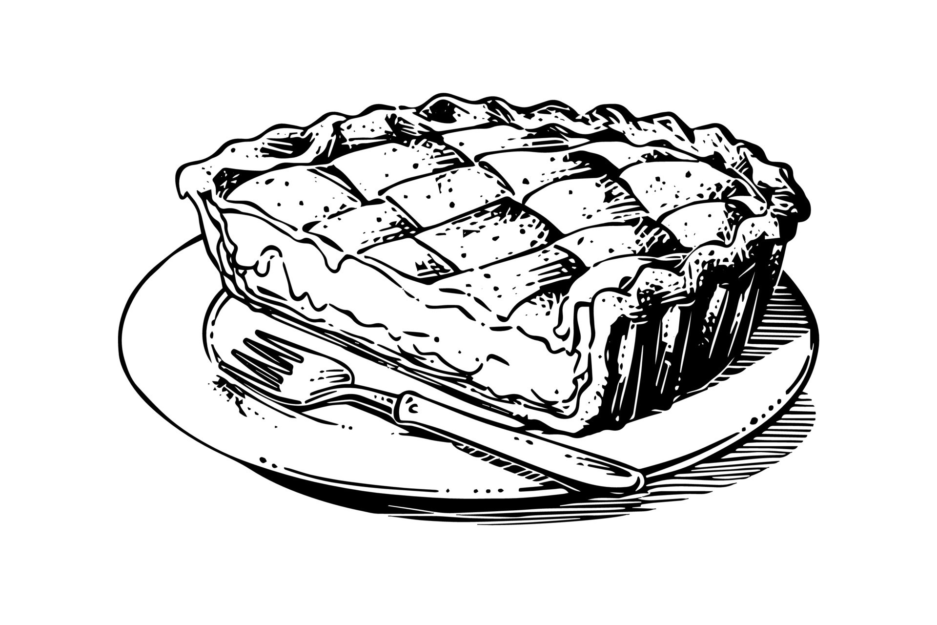 Piece of apple pie hand drawn engraving style vector illustration