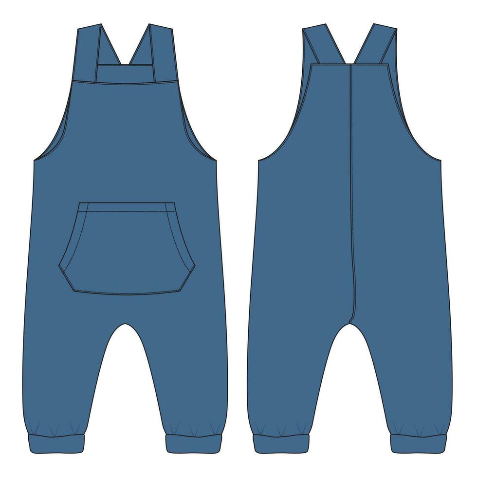 Kids Dungaree Dress design Fashion flat Sketch vector Illustration Template Front And back views. Apparel Clothing Design mock up Front And Back Views.