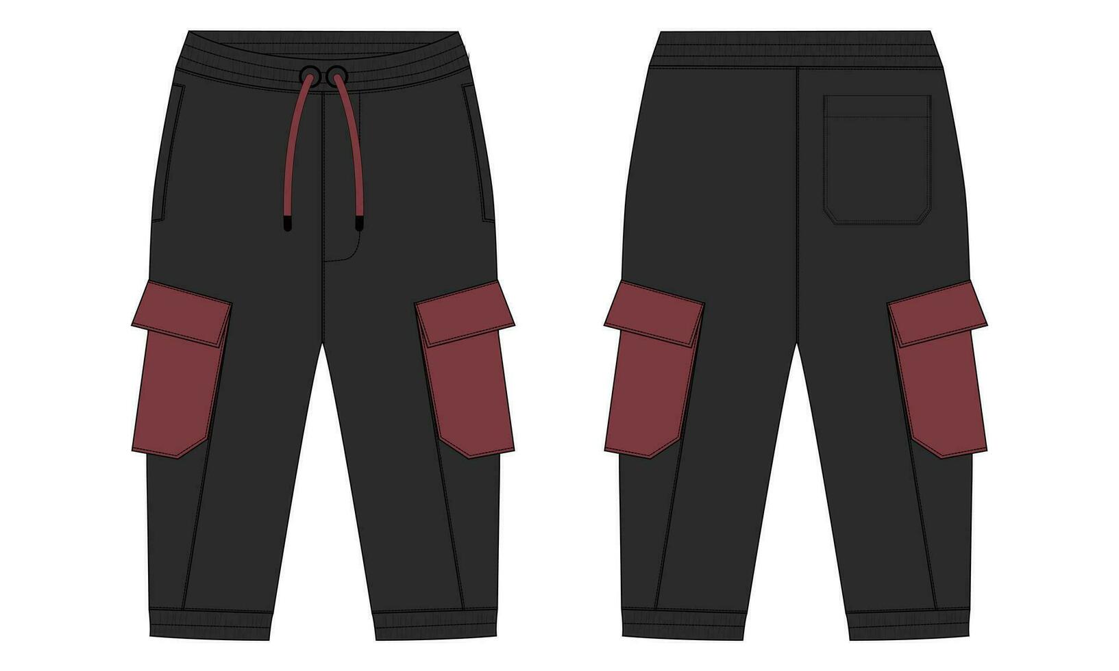 Fleece cotton jersey basic Sweat pant technical drawing fashion flat sketch template front and back views. Apparel jogger pants vector illustration mock up for kids and boys.