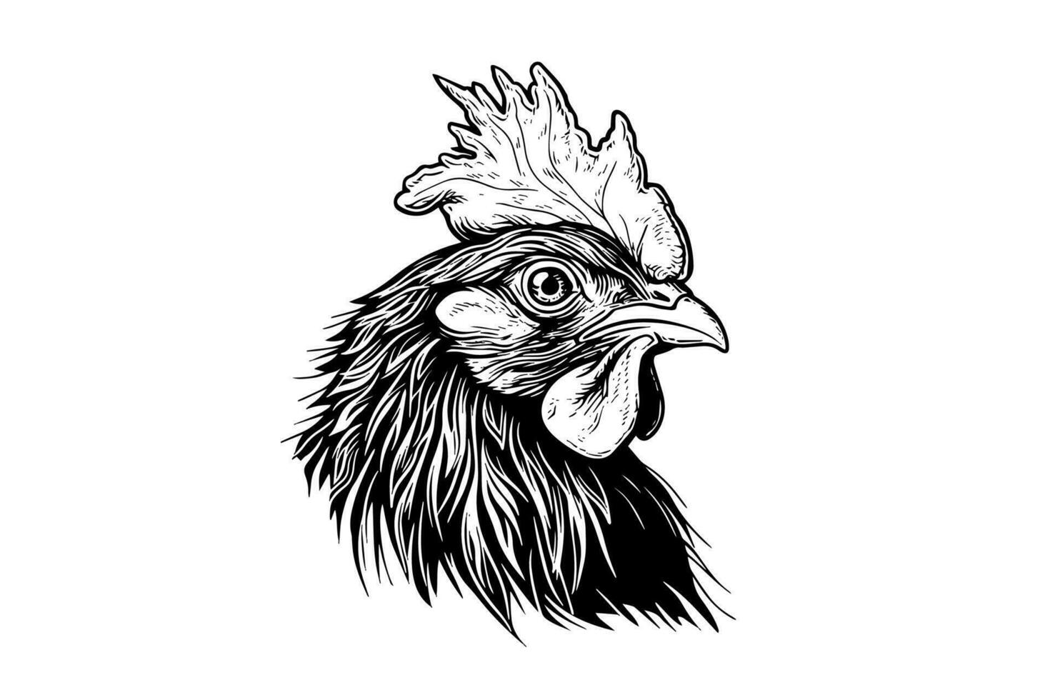 pollo o gallina cabeza dibujado en Clásico grabado estilo vector ilustración