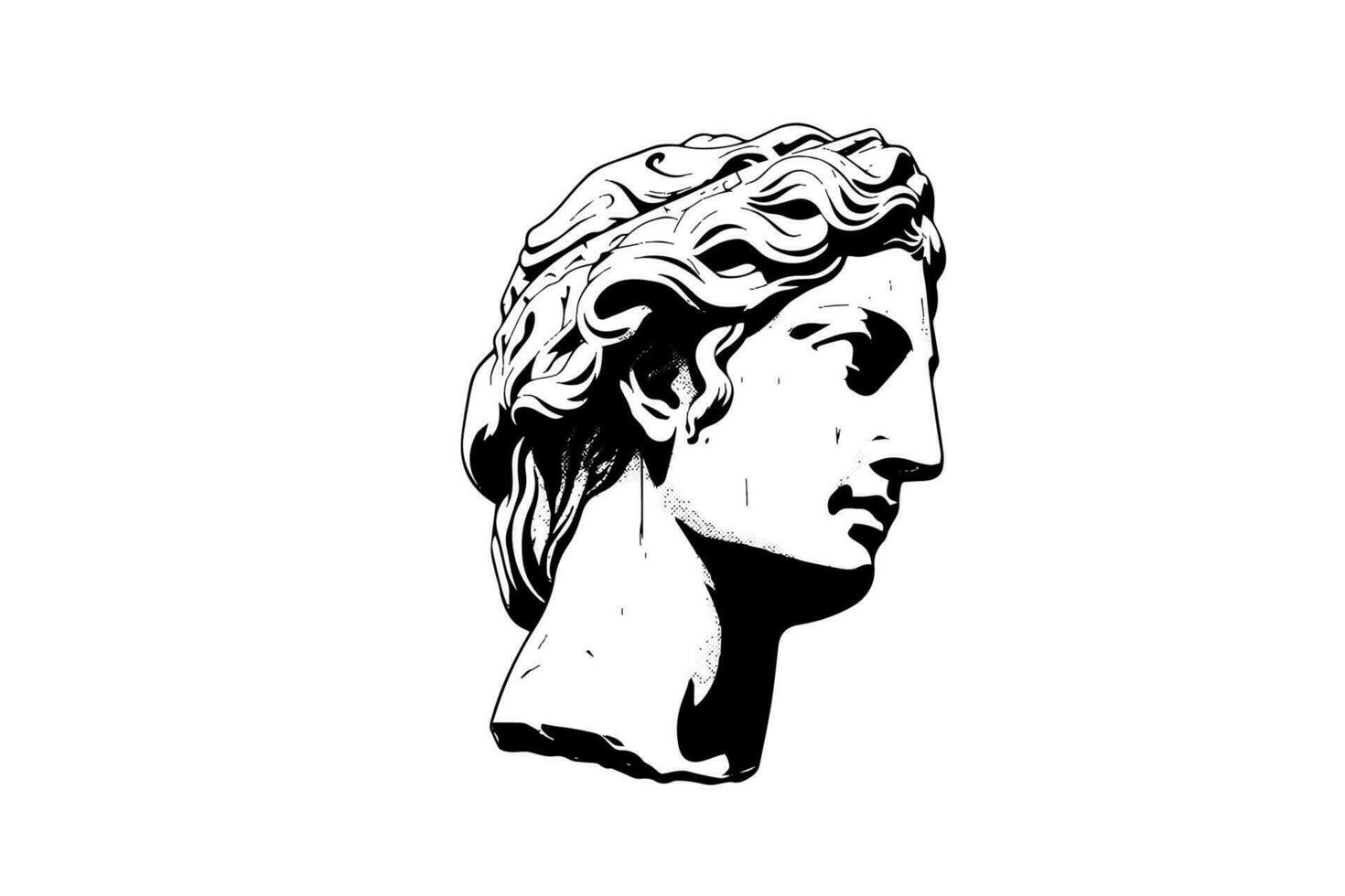 Antique statue head of greek sculpture sketch engraving style vector illustration.