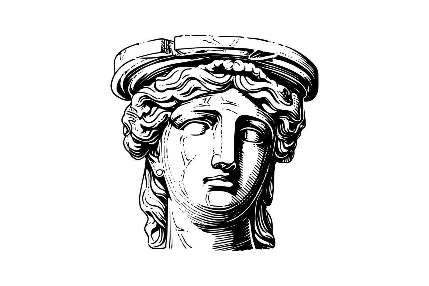 Antique statue head of greek sculpture sketch engraving style vector illustration.